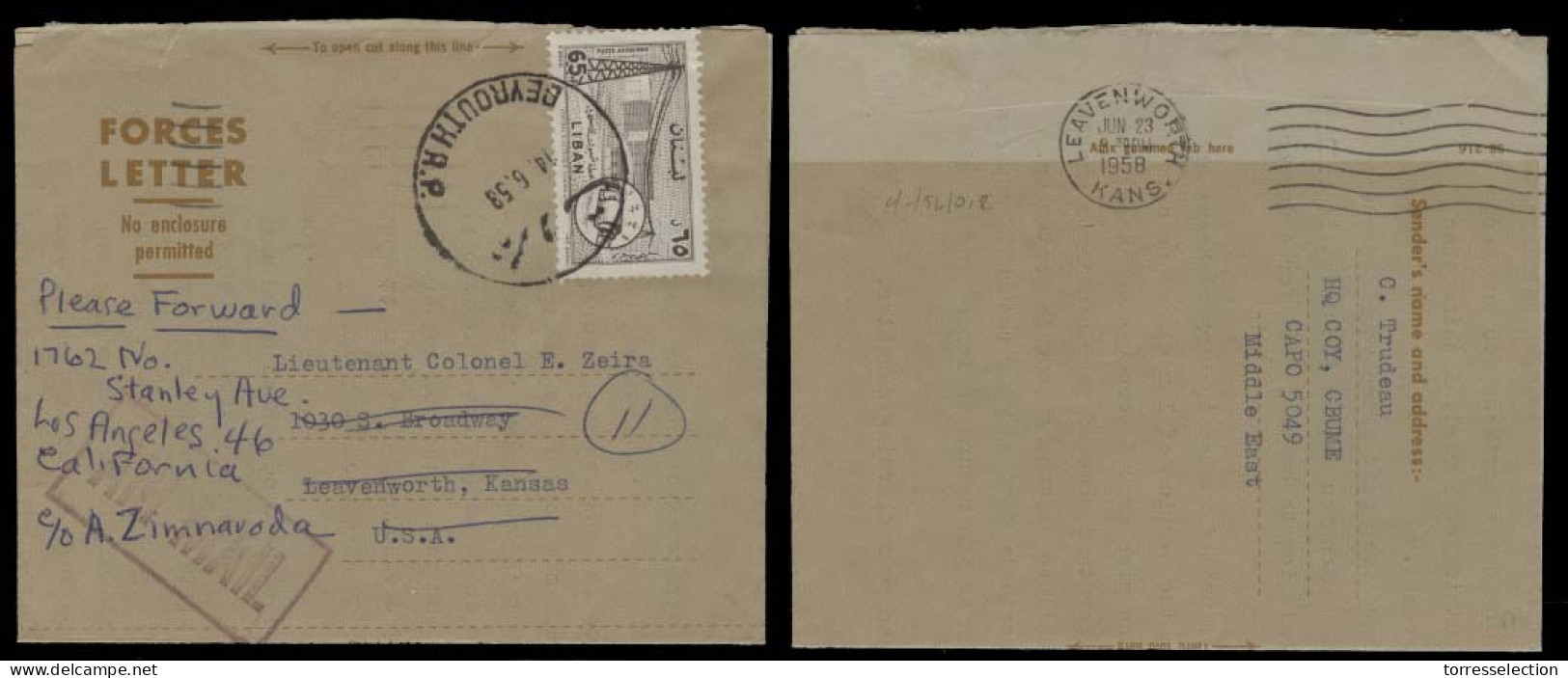 LEBANON. 1953 (14 June). Egypt - Palestine - Canadian Forces / UNO. Air Forces Letter Sheet Fkd To USA Over. Written Fro - Liban