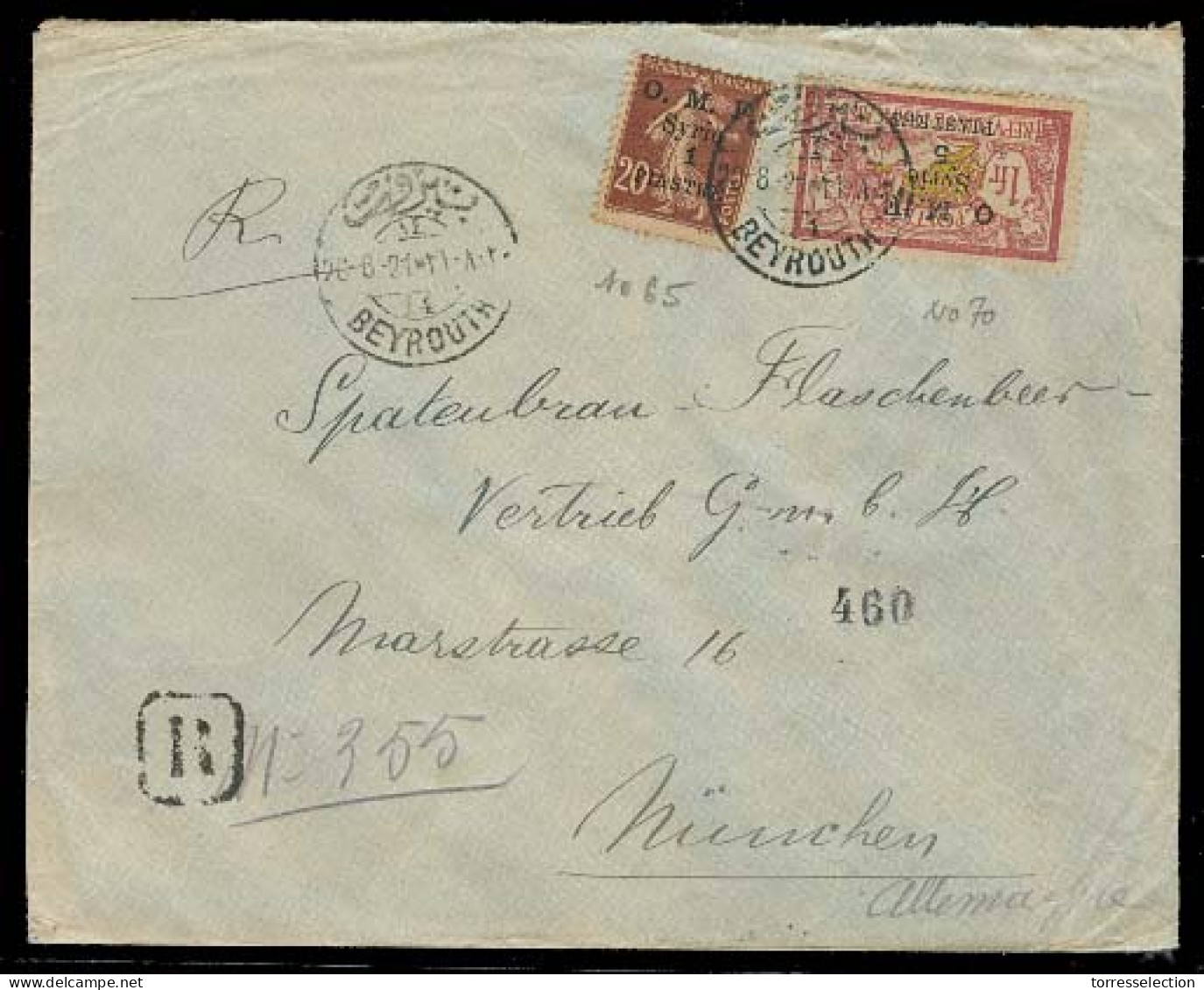 LEBANON. 1921. Beyrouth - Germany. Registered Fkd OMF / Syrie Env Incl SP + 1p. VF. - Liban