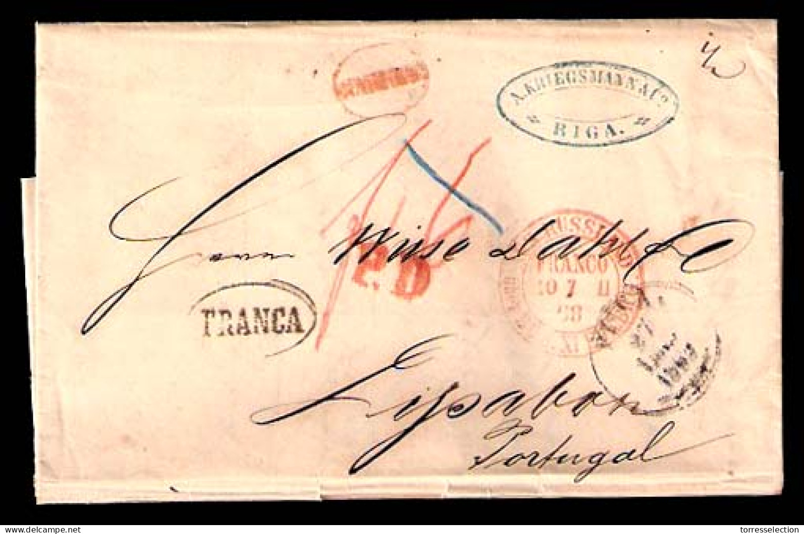 LATVIA. 1868. Riga - Portugal. Russian Period. Via Prussia. EL. In VF Condition. - Letonia