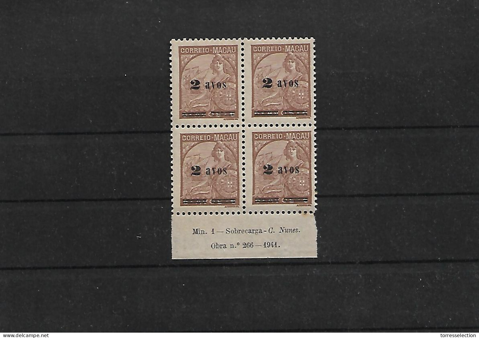 MACAU. 1941-2. Choi 321xx (x4) 2a / 6a. Cinnamon. Block Of Four Margin Border With INSCRIPTION Full Orig Gum. XF. - Autres & Non Classés