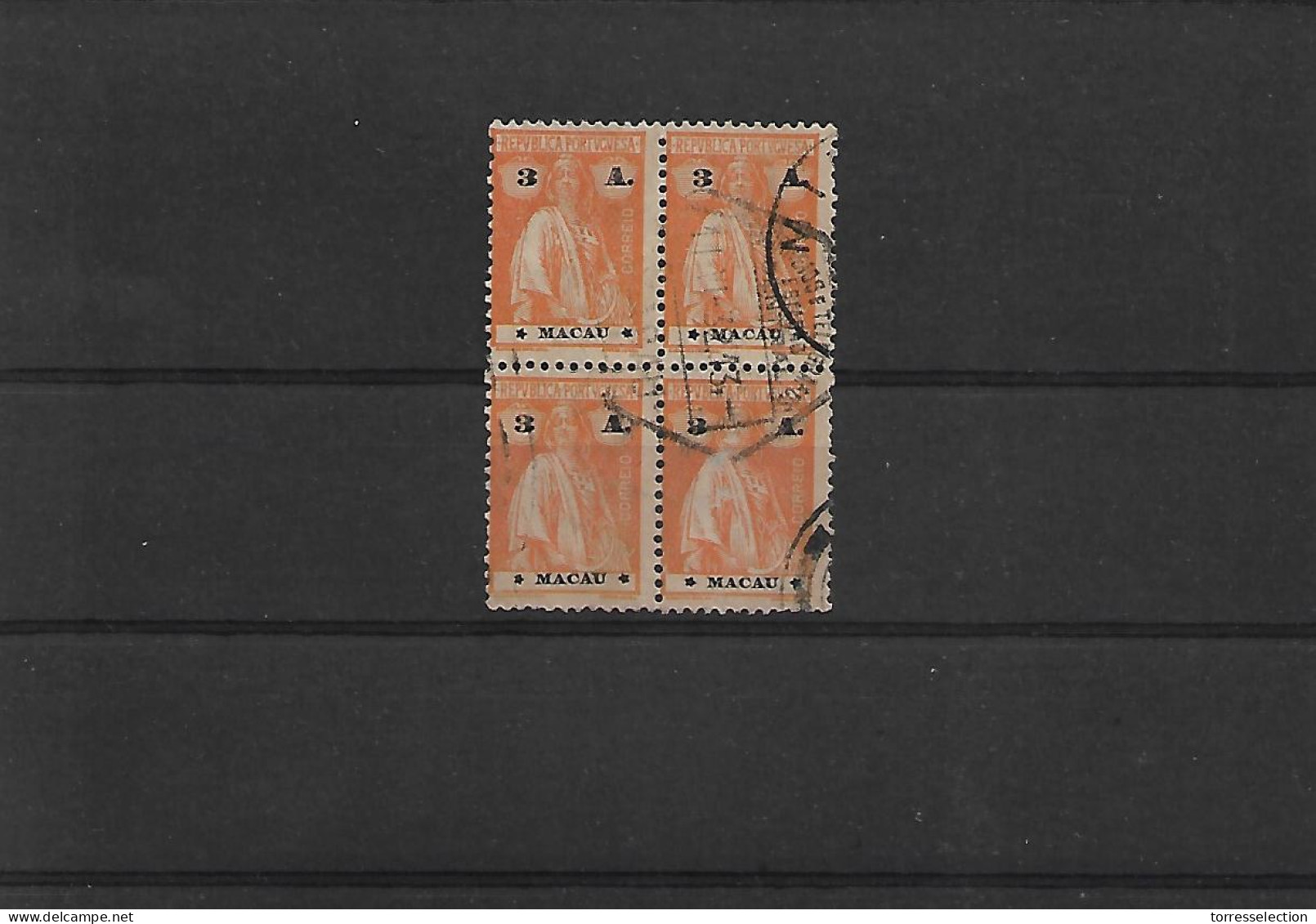 MACAU. 1924. Ceres Issue. Choi 260º (x4) 3a Orange Block Of Four. Low Stars Position III-IV, But Lower Pair Right Star A - Other & Unclassified