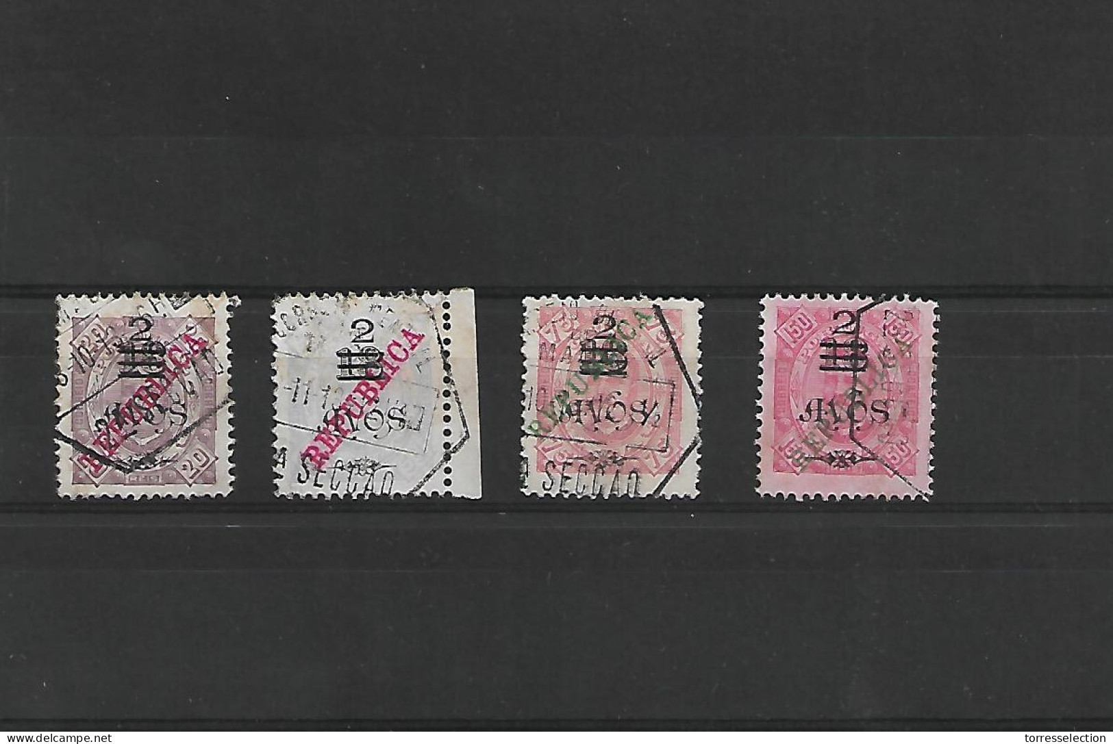 MACAU. 1913 (Oct) Choi 182/5º. D. Carlos Local "republica" Provisional. Complete Used Set. 1997 HK$ 160 - Other & Unclassified