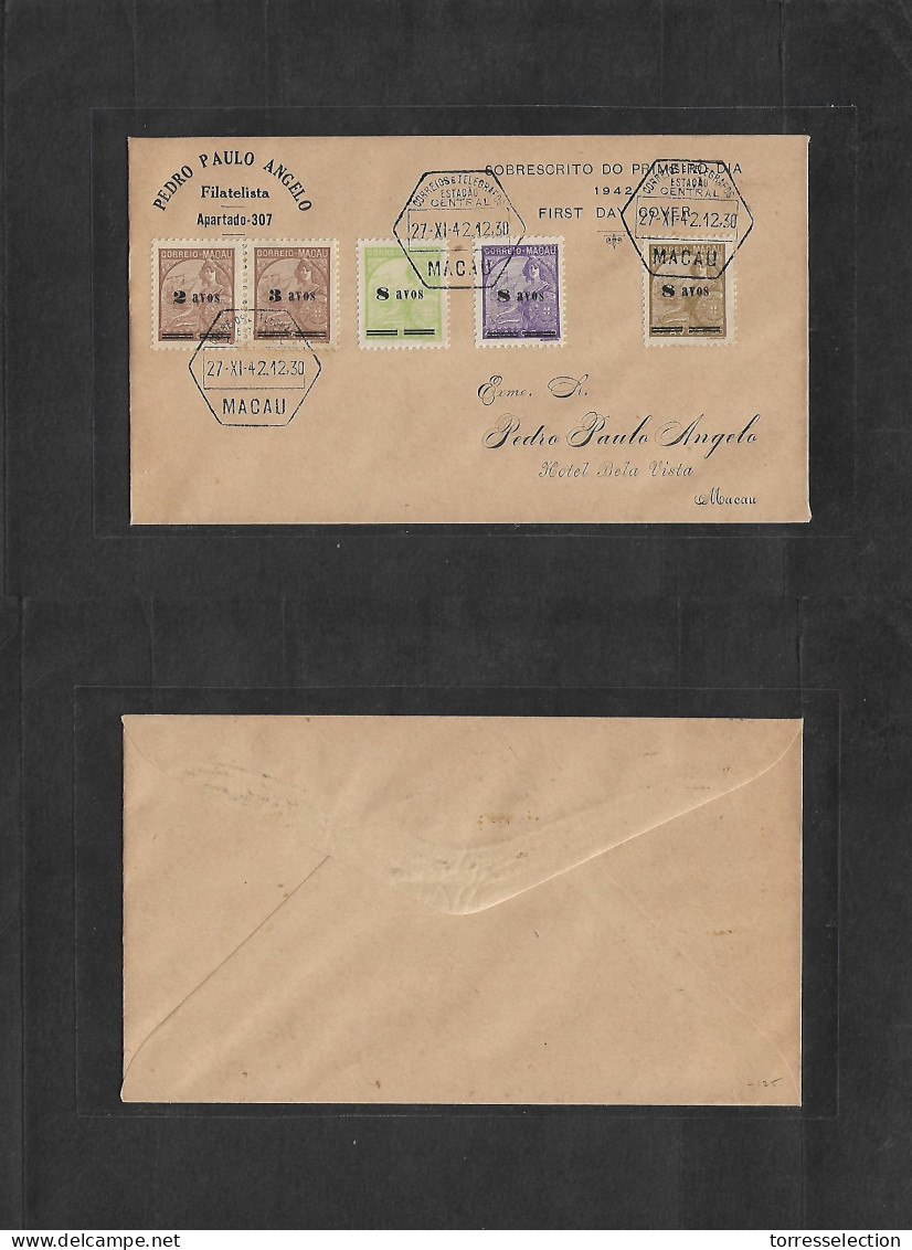 MACAU. 1942 (27 Nov) GPO Local WWII FDC. Very Few Produced. 2a + 3a On Pair. - Other & Unclassified