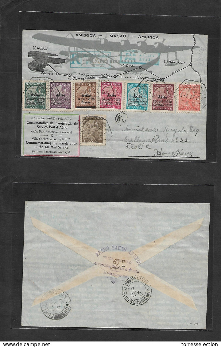 MACAU. 1937 (5 May) GPO - Hong Kong (6 May) Commemorative Flight. Multifkd Envelope, Arrival "K10" Cachet. VF Type. - Other & Unclassified