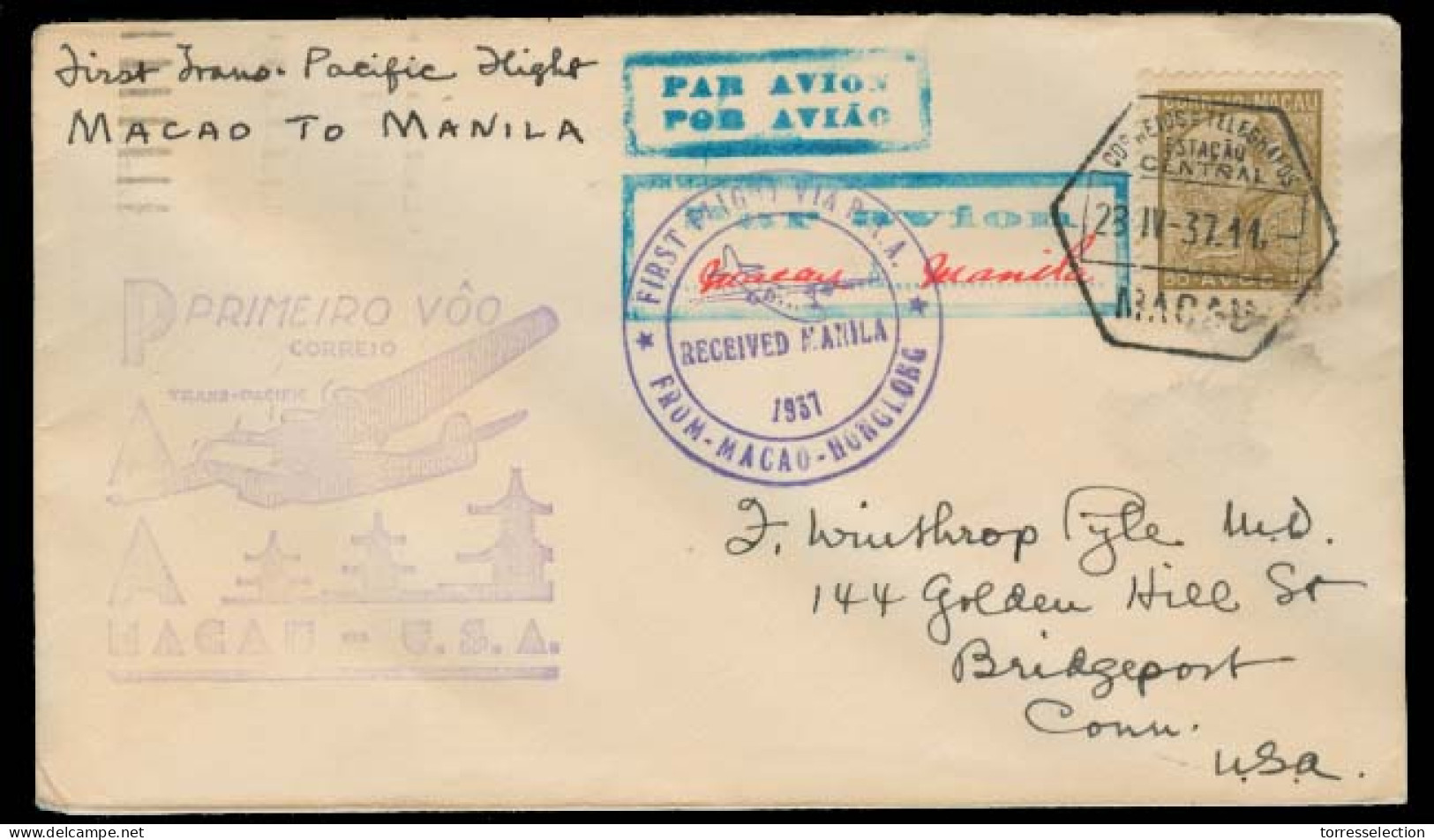 MACAU. 1937 (23 April). Macau - Manila (29 April). First Flight. Fkd Env. - Other & Unclassified