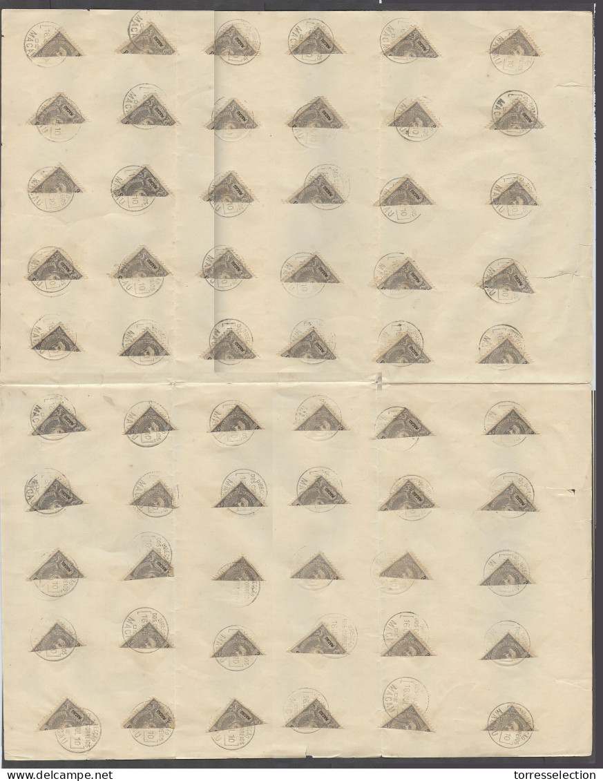 MACAU. 1910. Bisects. 1902 3 Avo Lilac Diagonally Bisected X60. Original Large Paper Sheet Same Watermark As Local 1910  - Other & Unclassified