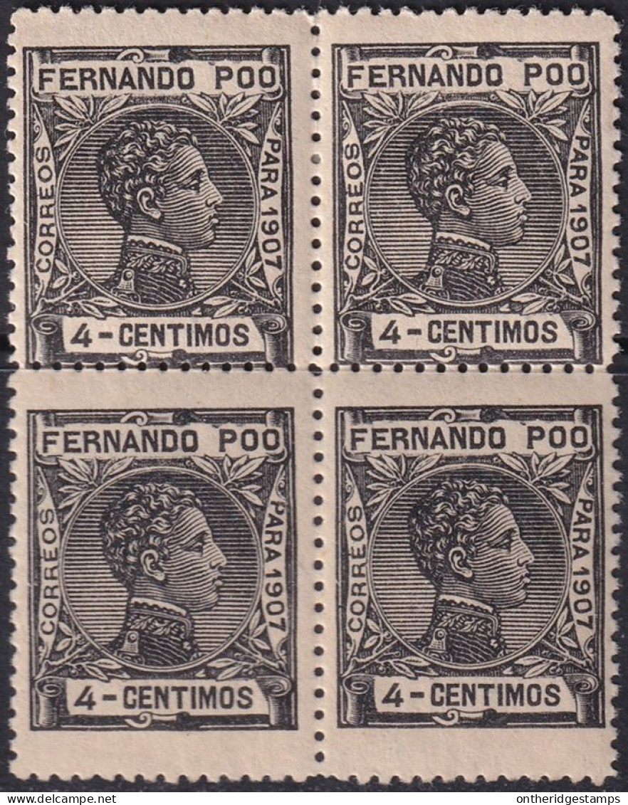 Fernando Po 1907 Sc 155 Ed 155 Block MLH* Streaky Gum - Fernando Poo