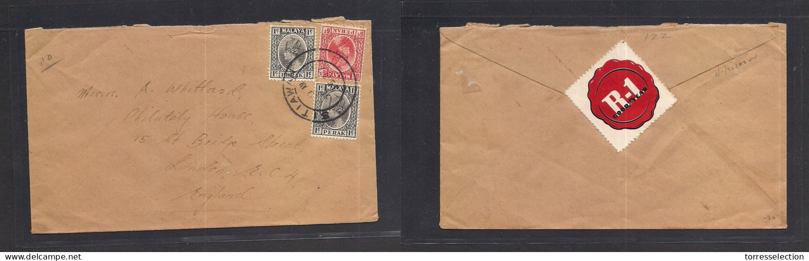 MALAYSIA. 1937 (30 Jan) Perak, Sitawan - UK, London. Multifkd Env. Fine Origin Usage To Overseas. - Malaysia (1964-...)