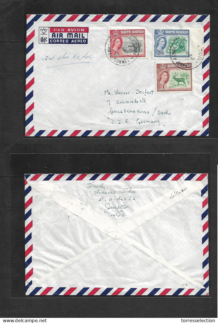 MALAYSIA. 1963. North Borneo, Jesselton - East Germany, DDR, Grosschoneau. Air Mutlfkd Env. - Malaysia (1964-...)