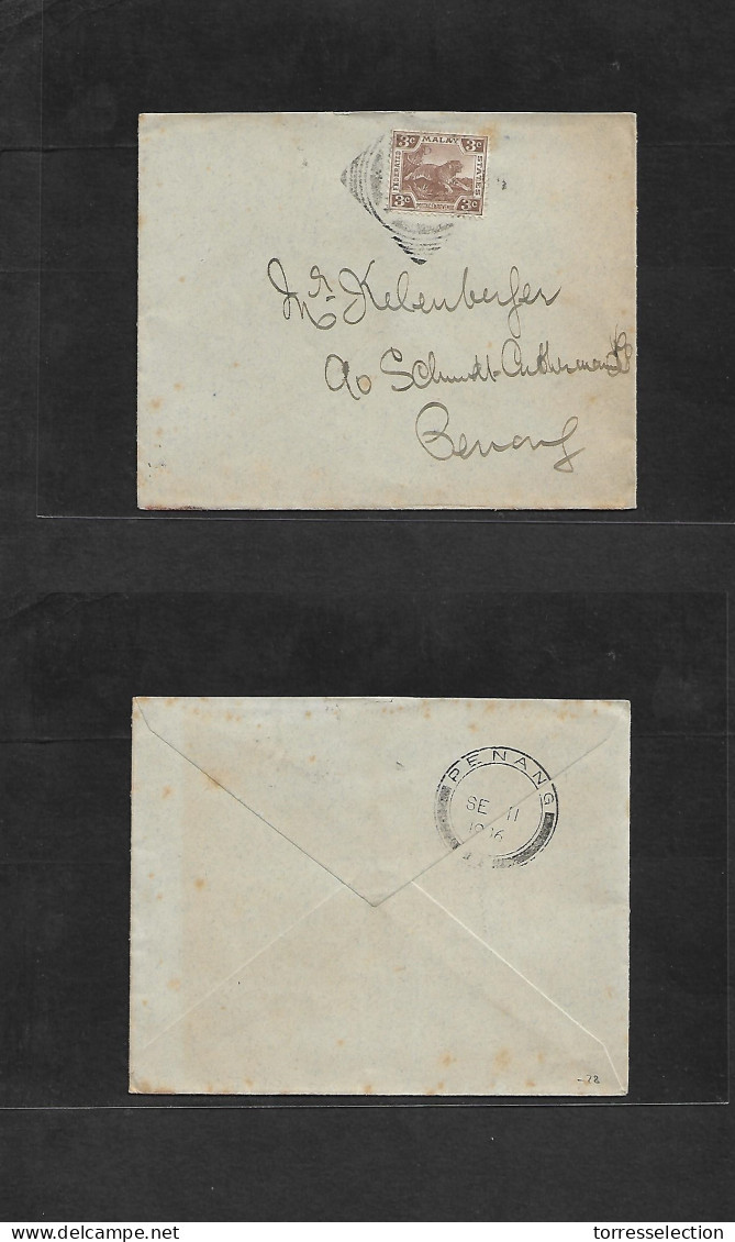 MALAYSIA. 1906. Local Fkd 3c Envelope To Penang (Sept 11) Fine. - Malaysia (1964-...)