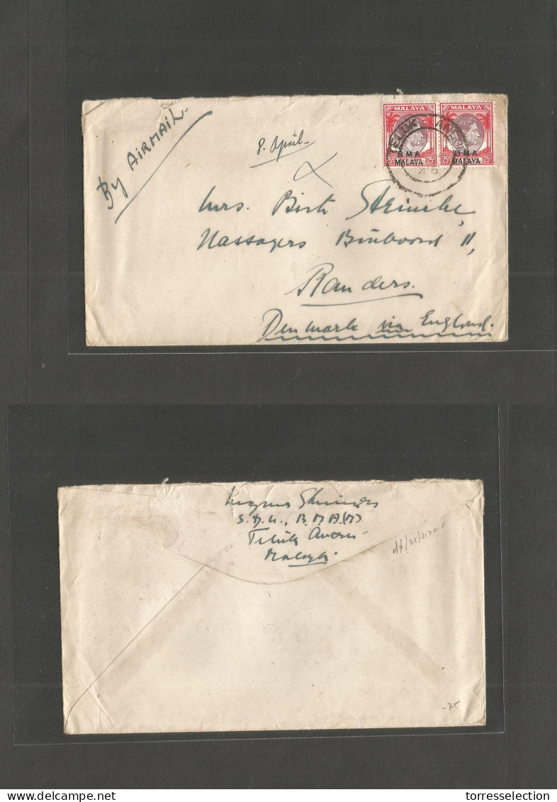 MALAYSIA. 1946. BMA Teluk Anson - Denmark, Randers. Air Multifkd Env. VF. - Malaysia (1964-...)