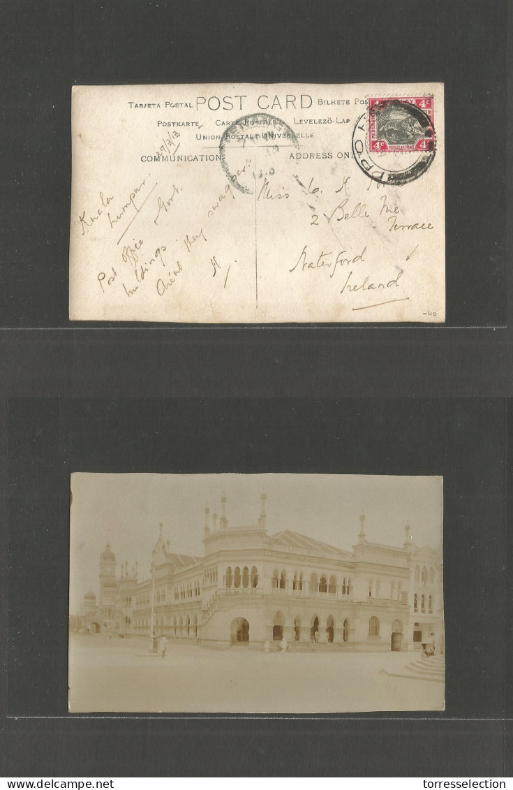 MALAYSIA. 1929 (13 March) Ipoh - Ireland, Waterford. Fkd Ppc With Photo Via + Arrival Cds. Scarce Destination. - Malaysia (1964-...)