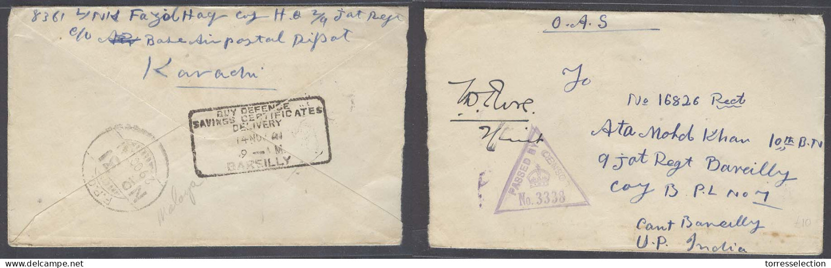 MALAYSIA. 1941 (29 Oct). FPO - 31. Indian Forces - Karachi - India (14 Nov). OAS / FM Censored Env. - Malaysia (1964-...)