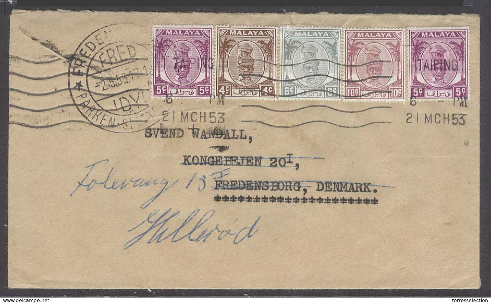 MALAYSIA. 1953 (21 March). Taiping - Denmark (2 May). Multifkd Env 30c Rate. - Malaysia (1964-...)