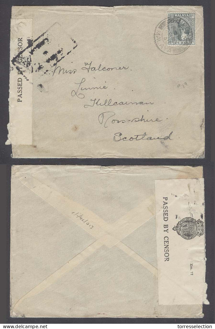 MALAYSIA. 1940 (20 April). Ipoh - Scotland. Fkd Env Censored. - Malesia (1964-...)