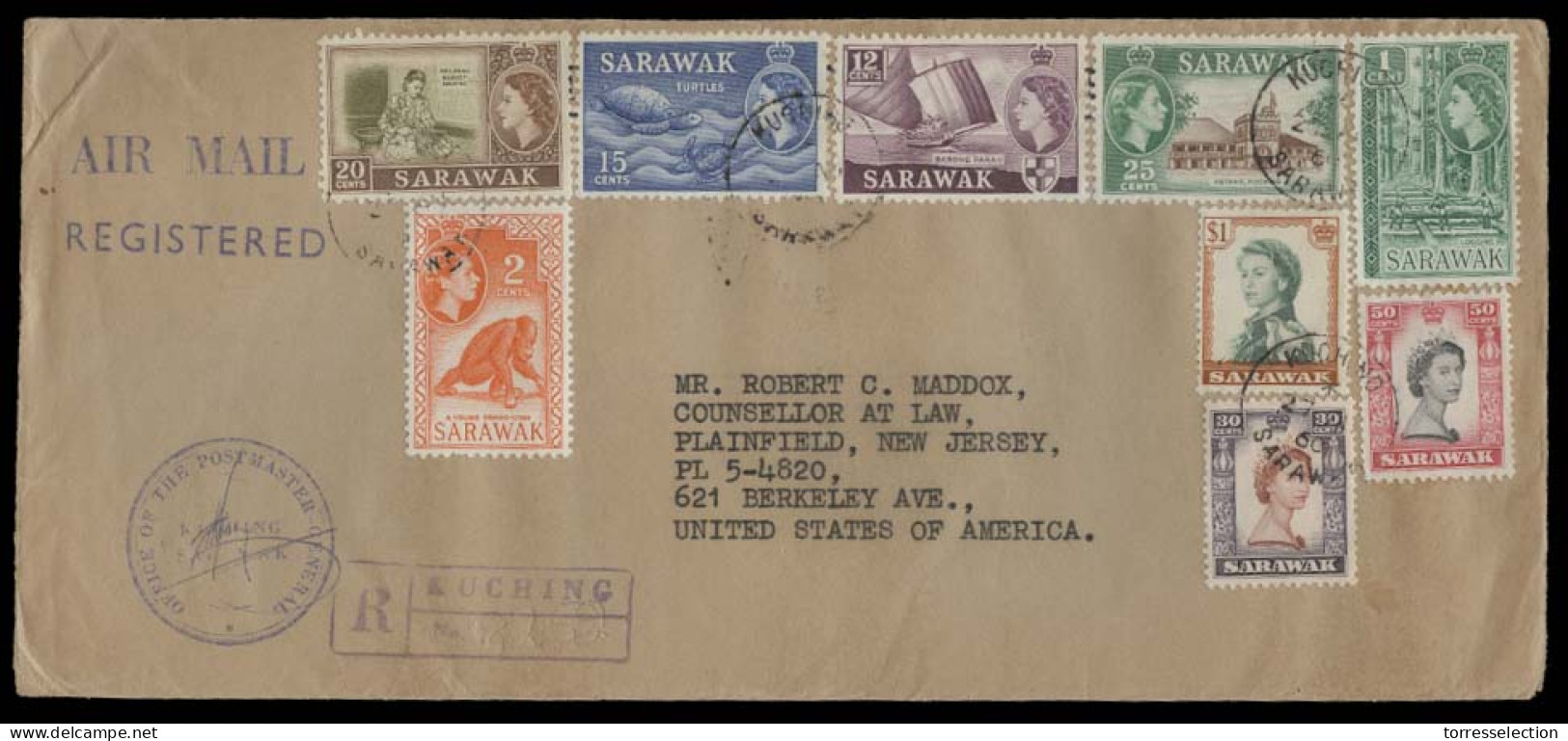 MALAYSIA. 1960. Sarawak. Kushing - USA. Air Reg Multifkd Env Incl 1sh. Fine. - Malaysia (1964-...)