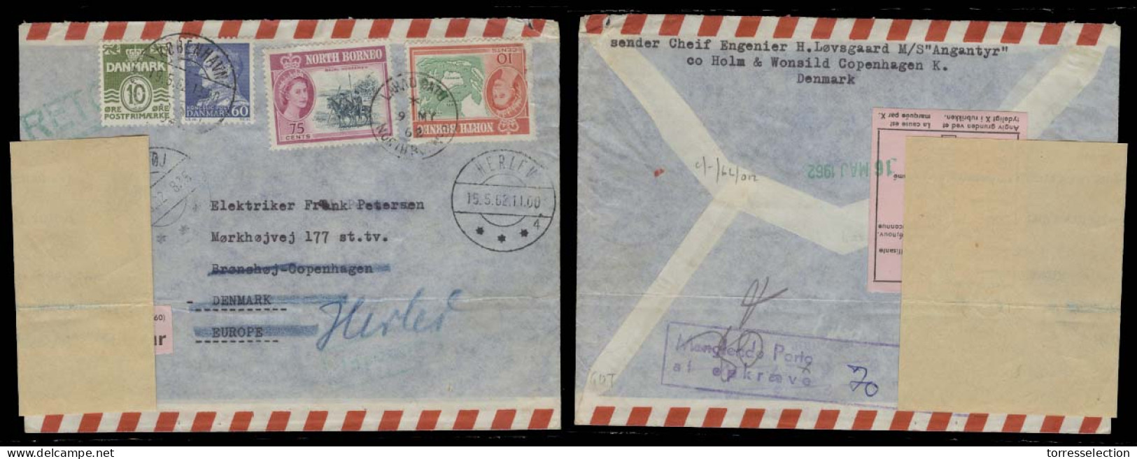 MALAYSIA. 1962 (9 May). North Borneo. Labao Datu - Denmark. Reg Fkd Env Fwded With Denmark Stamps Over + Special Cachet  - Malaysia (1964-...)