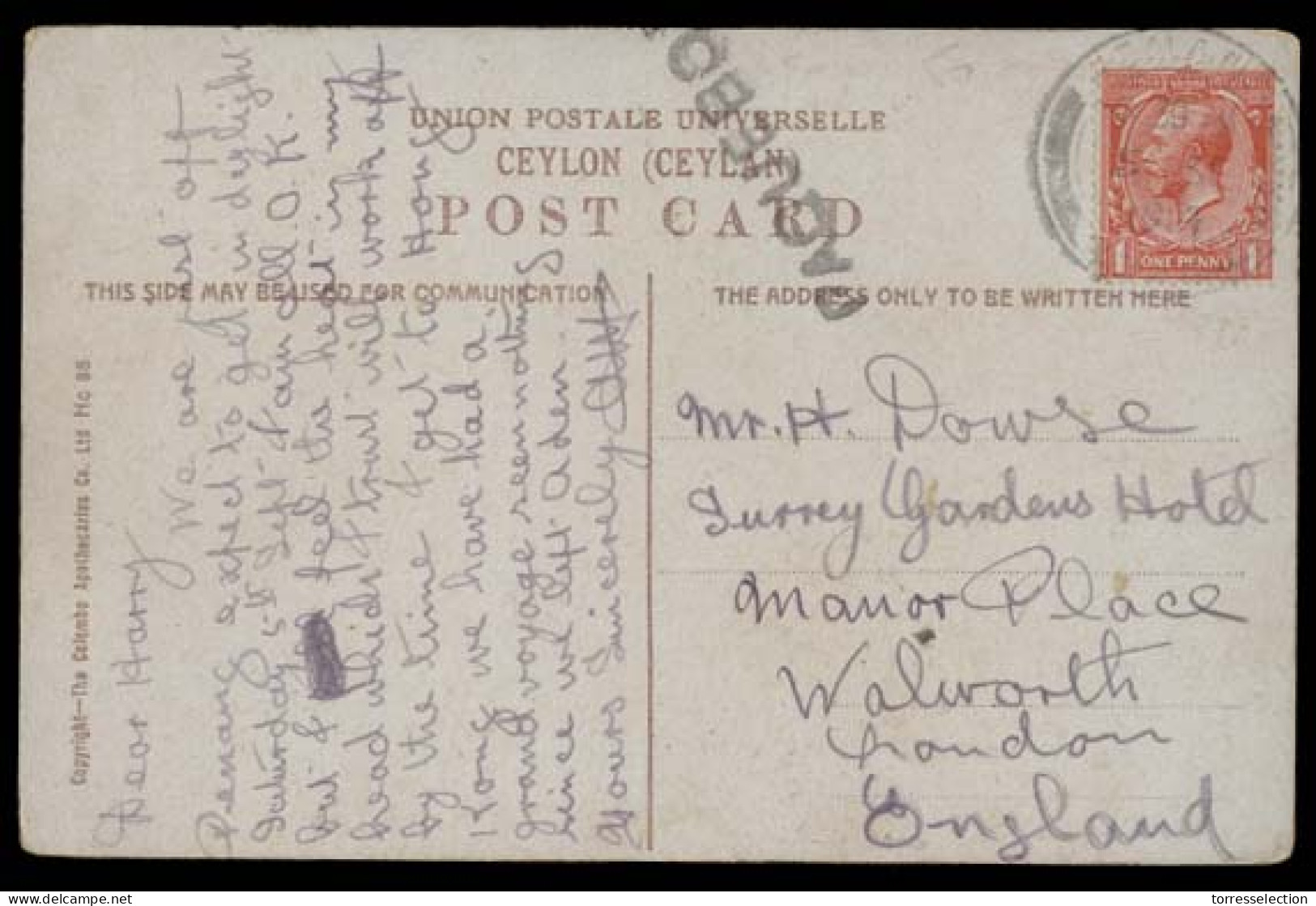 MALAYSIA. 1914 (5 Sept). Penang - UK / Walworth. Fkd Card GB 1d, Cancelled Penang + Pqbt. Fine. - Malasia (1964-...)