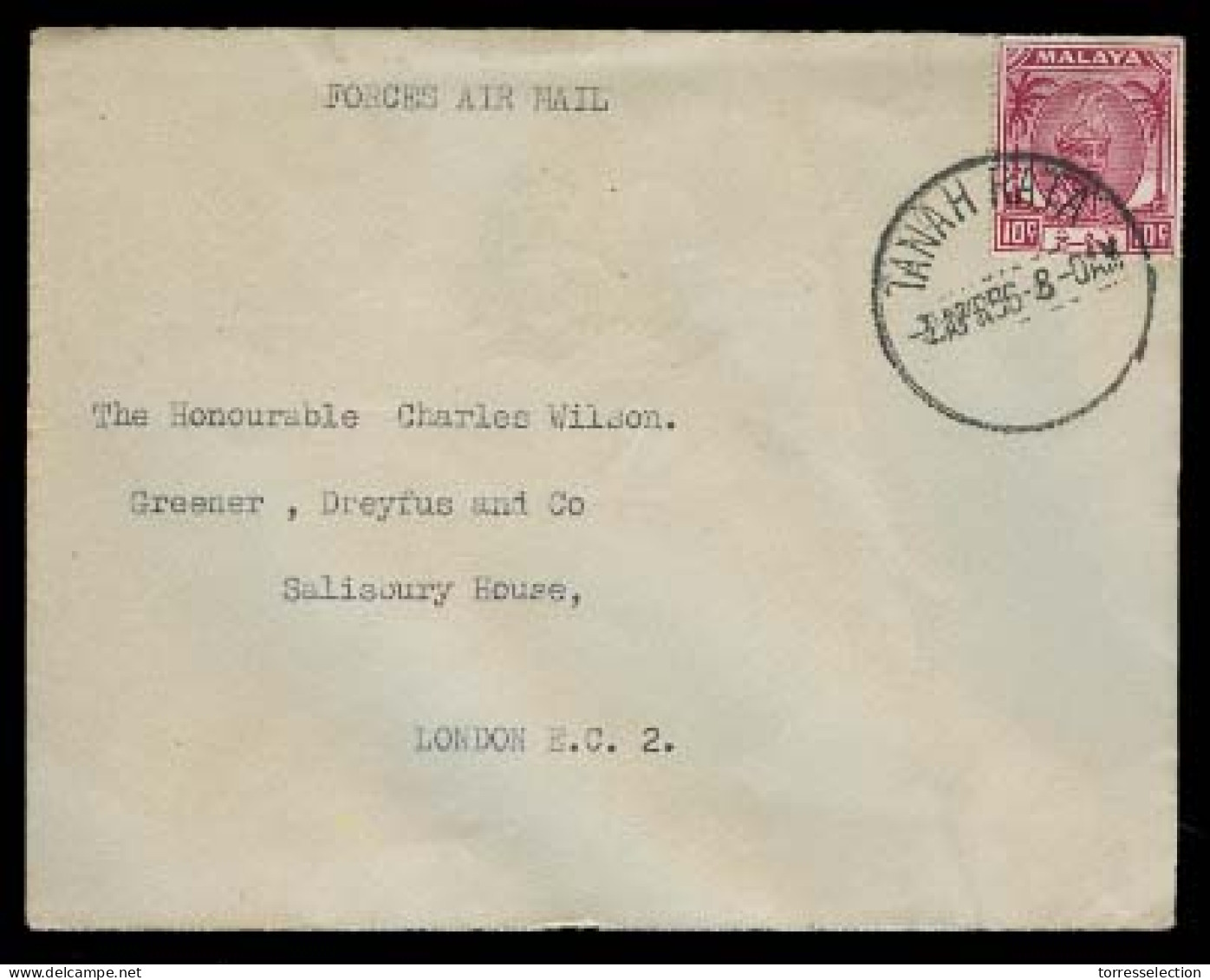 MALAYSIA. 1956 (2 April). Tanah Rata - UK. Forces Air Mail. Fkd Env. Very Nice. - Malasia (1964-...)