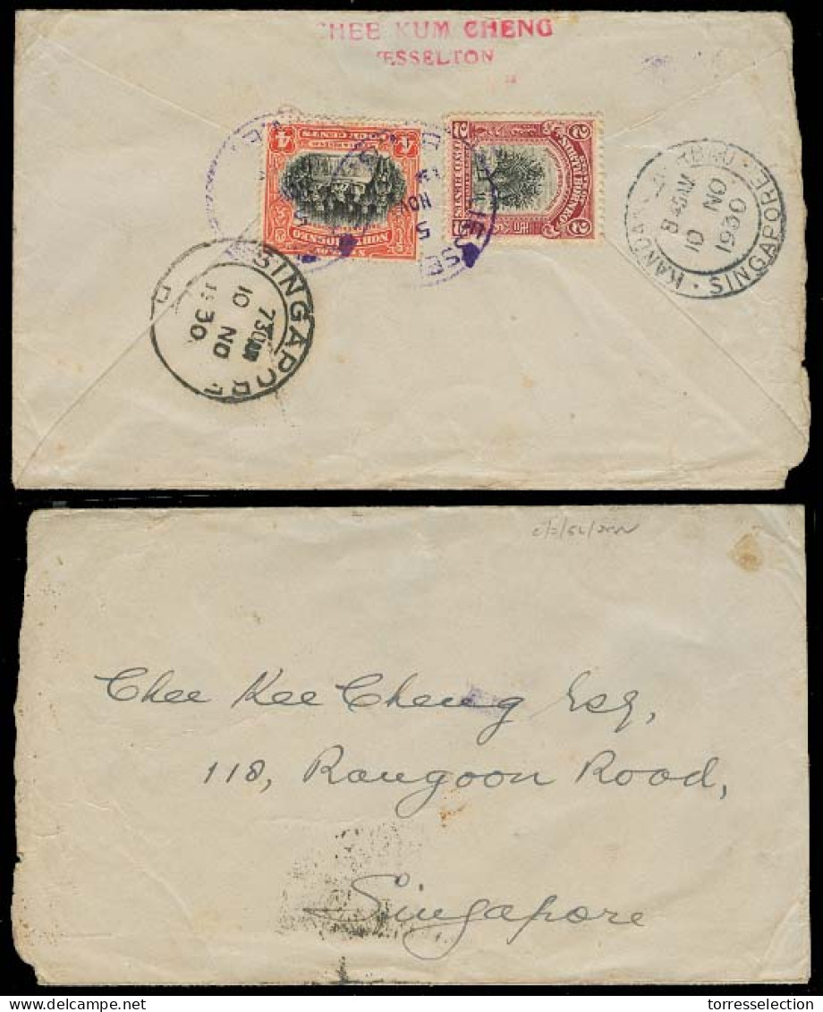 MALAYSIA. 1930. North Borneo. Jesselton - Singapore. Fkd Env / Violet Cds. Via Kandar - Kindan. - Malaysia (1964-...)