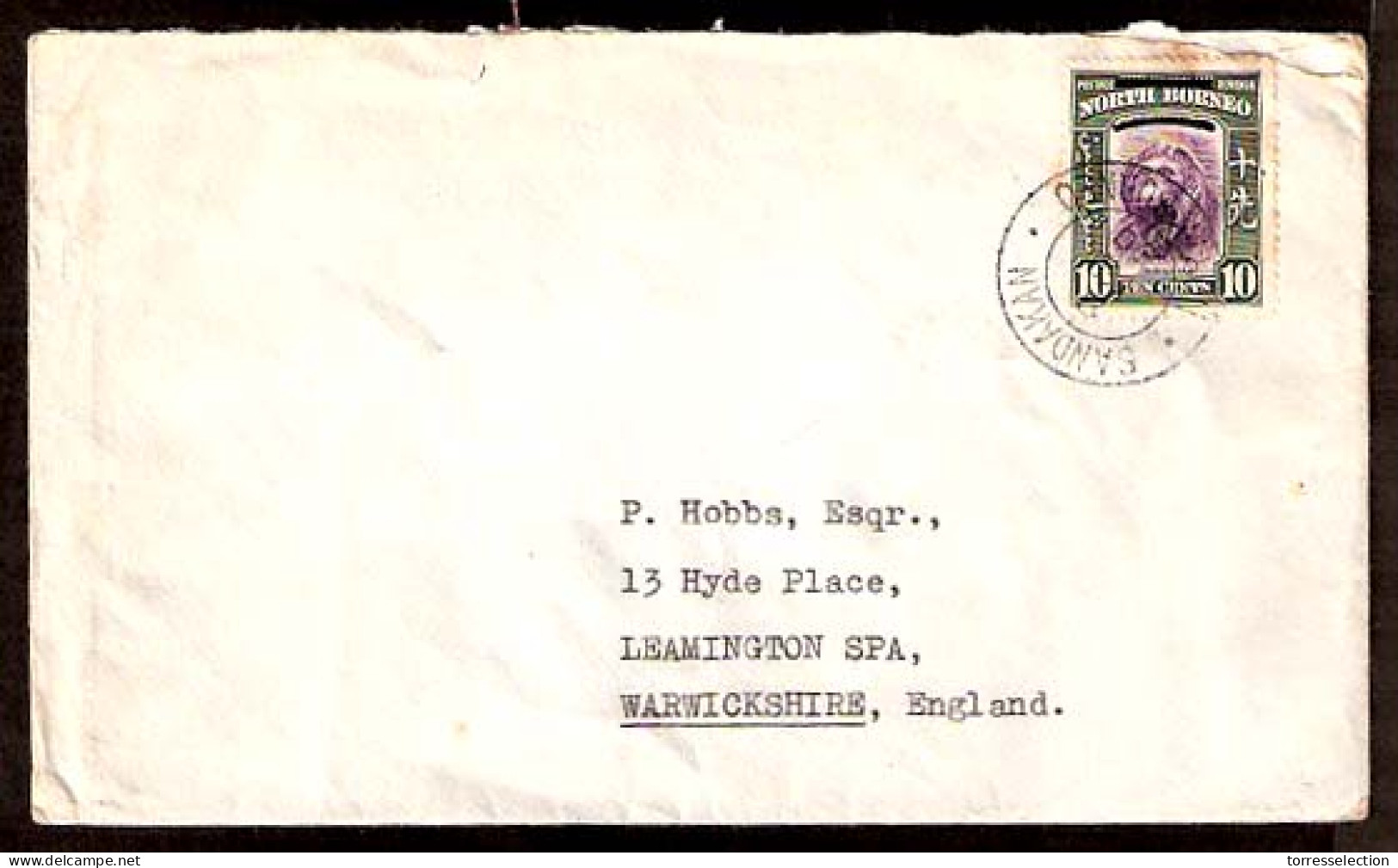 MALAYSIA. 1950. NORTH BORNEO. Sandakan - UK. Frkd Env. "GR". - Malasia (1964-...)