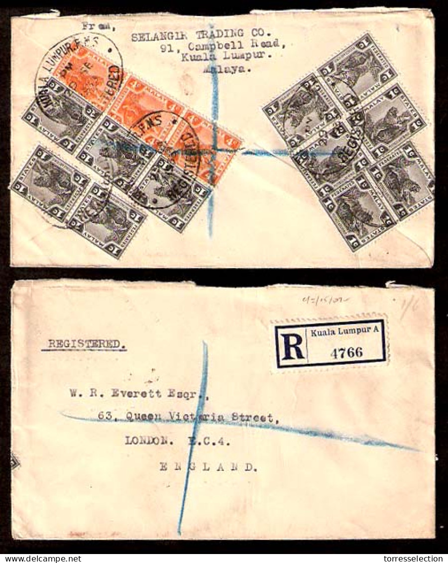 MALAYSIA. 1933. Kuala Lumpur - UK. Registered Frkd Env. - Malasia (1964-...)