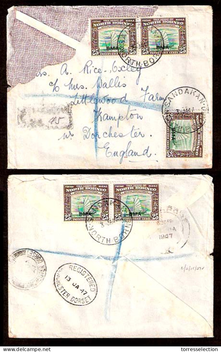 MALAYSIA. 1947. North Borneo / BMA Ovpt. Sandakan / UK. Registered Multifrkd Faulty Env. - Malasia (1964-...)