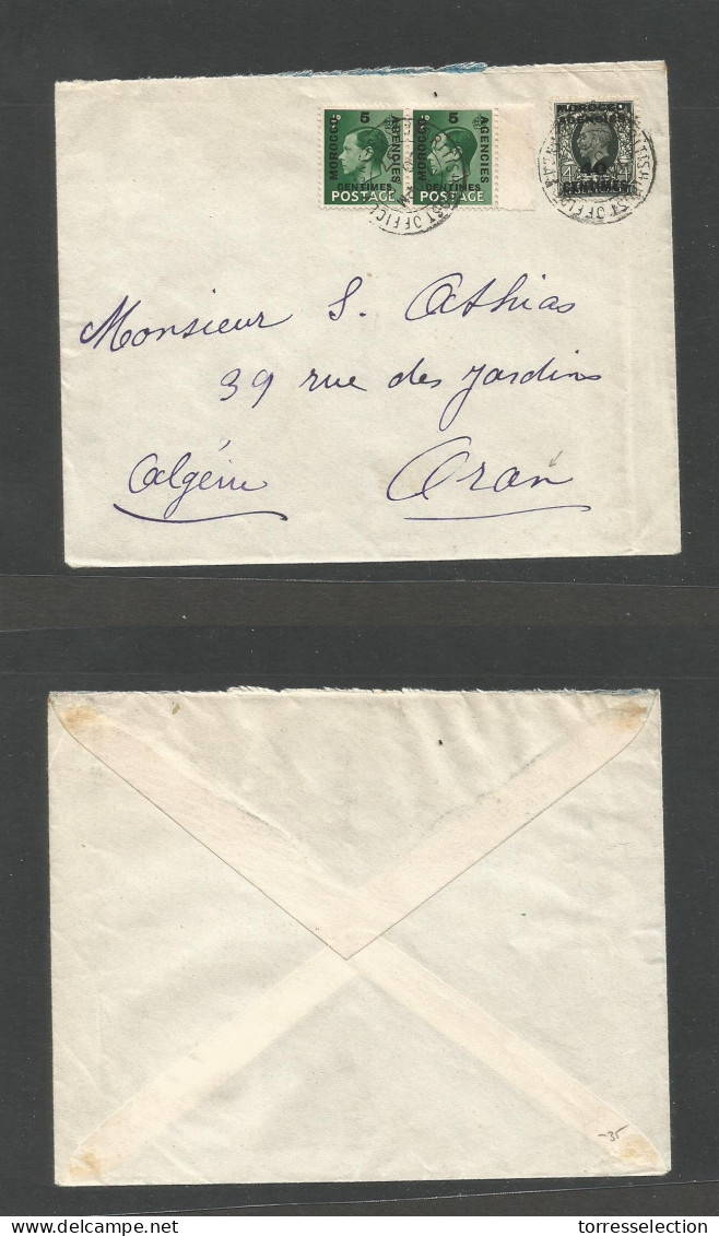 MARRUECOS - British. 1937 (20 April) BPO, Casablanca - Algeria, Oran. Mixed Issues, Ovptd, 50c Rate. Nice Item + Better  - Marruecos (1956-...)