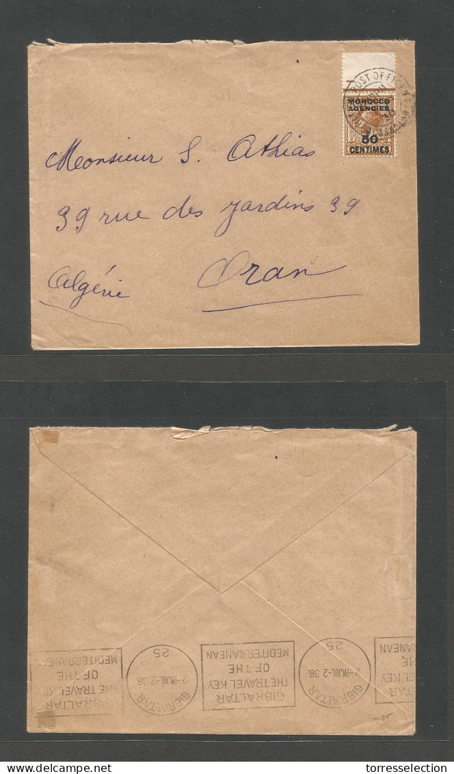MARRUECOS - British. 1936 (1 July) BPO. Casablanca - Oran, Algeria. Fkd Envelope 50c Ovptd Issue, Cds, Margin Border. Re - Marruecos (1956-...)