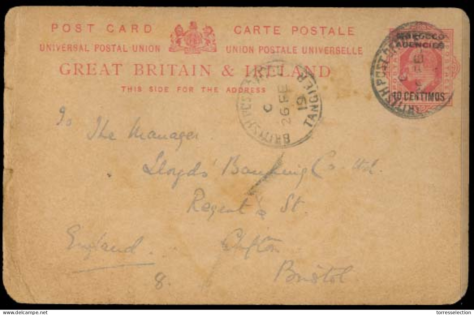MARRUECOS - British. 1919 (26 Feb). Tangier - British. 10c Ovptd Stat Card / Cds. - Marruecos (1956-...)