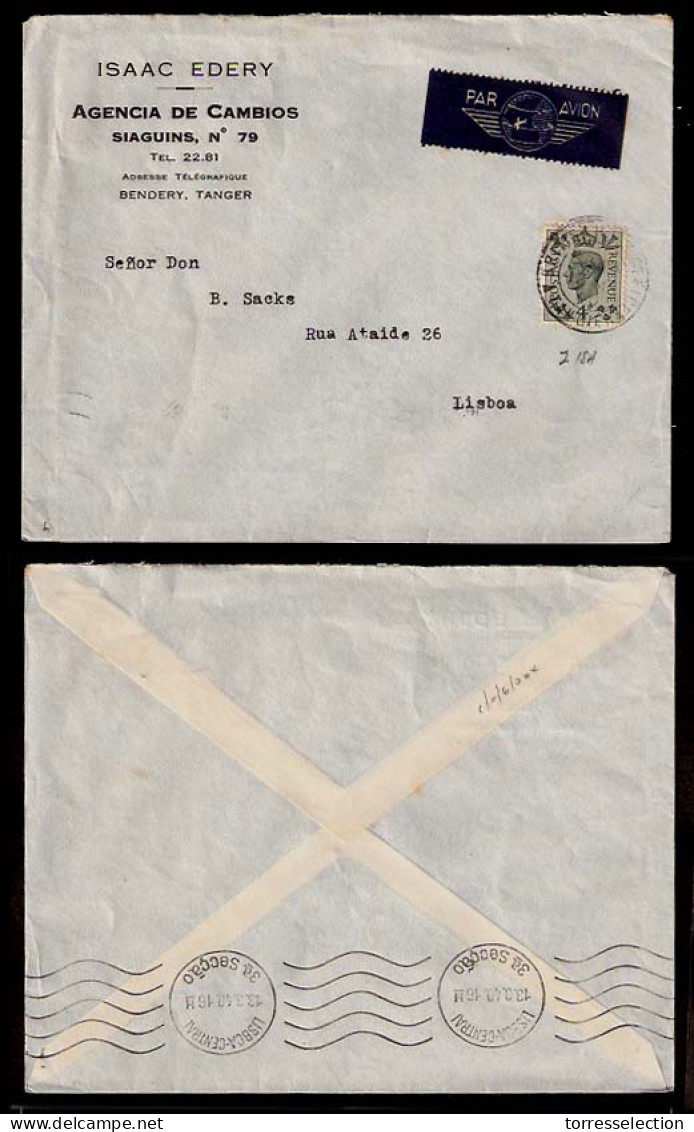 MARRUECOS - British. 1940 (12 March). British Post Office. Tangier. Bendary To Portugal. Airmail / Comercial. Fkd. GB. 4 - Marruecos (1956-...)