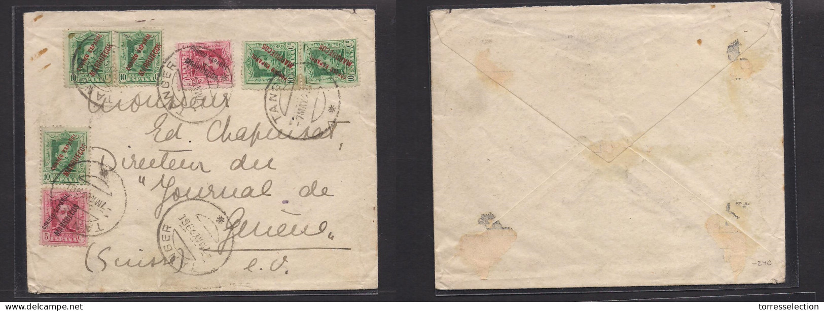 MARRUECOS. 1929 (7 Mayo) Tanger - Suiza, Ginebra. Sobre Franqueo Multiple Emision Vaguer Sobrecarga. Tarifa 60c. - Maroc (1956-...)