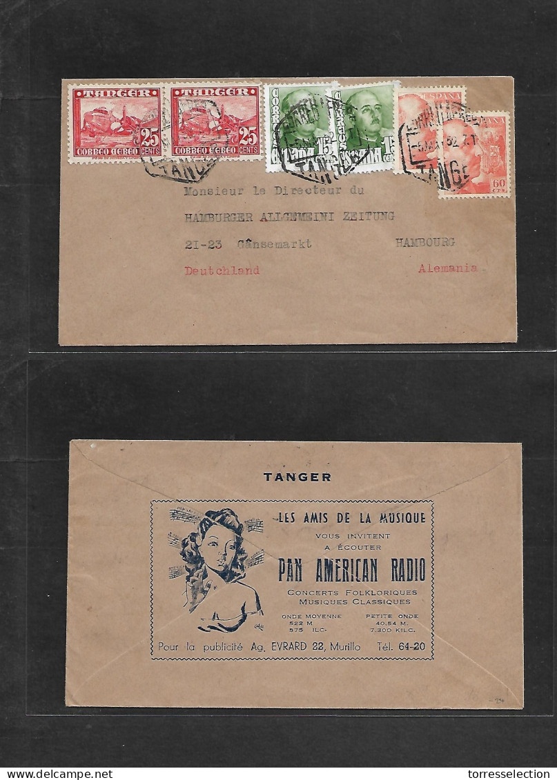 MARRUECOS. 1952 (5 May) Tanger - Alemania, Hamburg. Sobre Franqueo Mixto Y Con Dos Emisiones De Franco Via Aerea. Inusua - Maroc (1956-...)