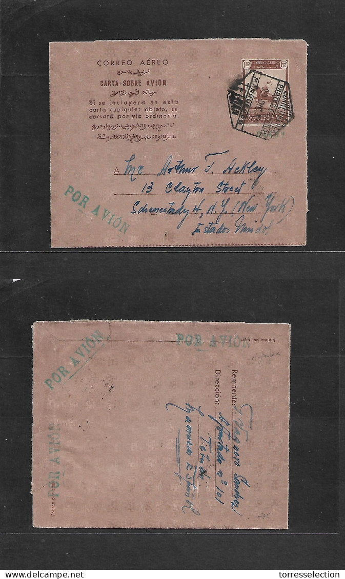 MARRUECOS. 1950 (19 Dec) Tetuan - USA, NYC. 1,30 Pts Carta Sobre Entero Postal Aerea, Con Texto Comercial Num 04639. Esc - Maroc (1956-...)