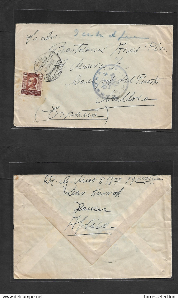 MARRUECOS. 1939 (8 Nov) Xanen - Mallorca, Baleares. Sobre Con Censura Militar Y Sello 10c Benefico De Franco, Mat. Fecha - Maroc (1956-...)