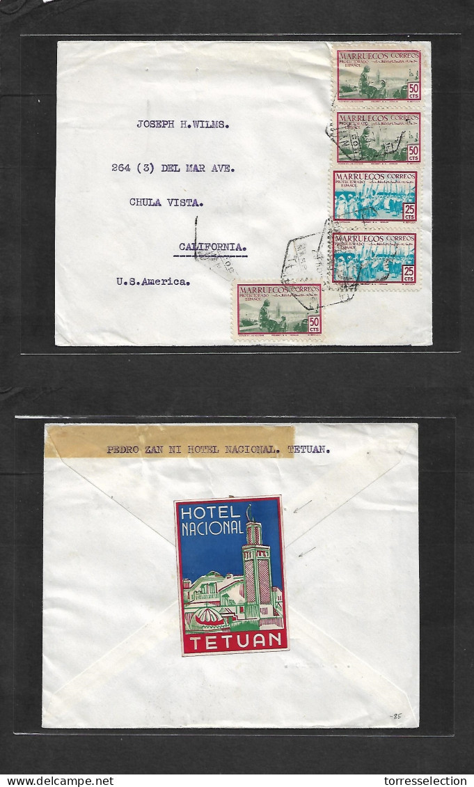MARRUECOS. 1953 (29 April) Tetuan - USA, California, Chula Vista. Sobre Circulado Via Aerea Tarifa 2 Pesetas. - Maroc (1956-...)
