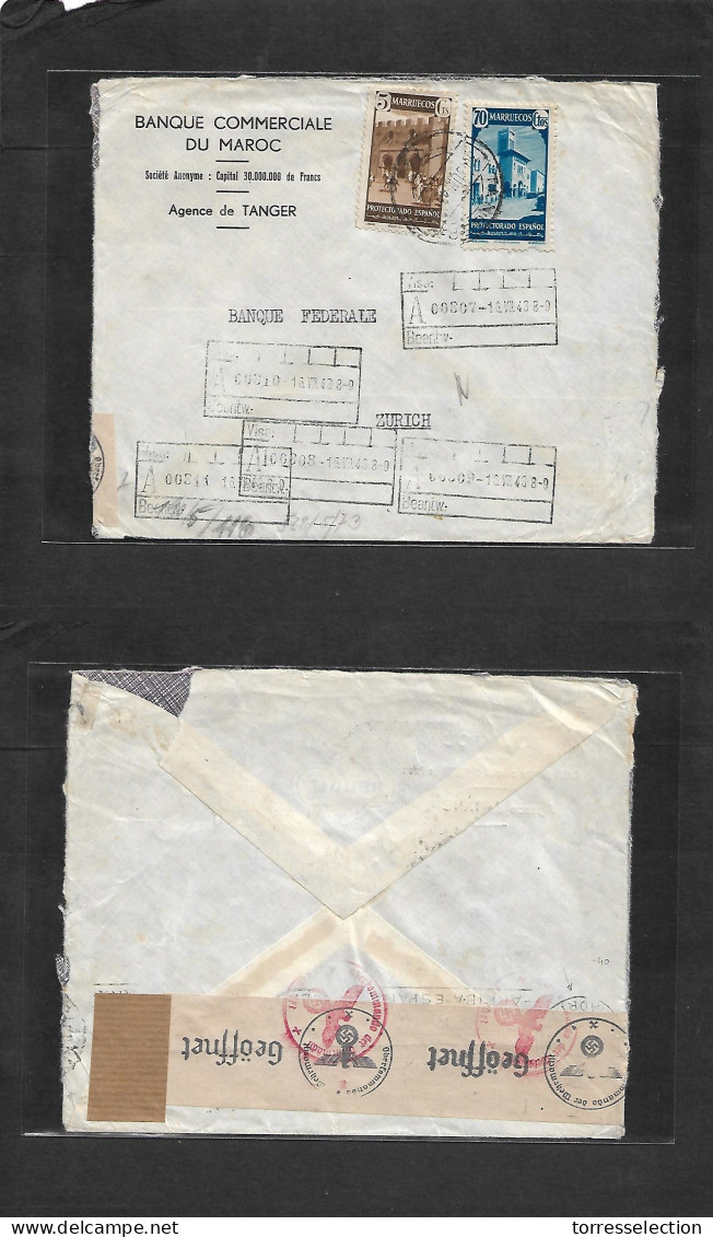 MARRUECOS. 1943 (30 Junio) Tanger - Suiza, Zurich (16 Junio) Via Correo Aleman, Censura Nazi + Transito Madrid. Tarifa 0 - Maroc (1956-...)