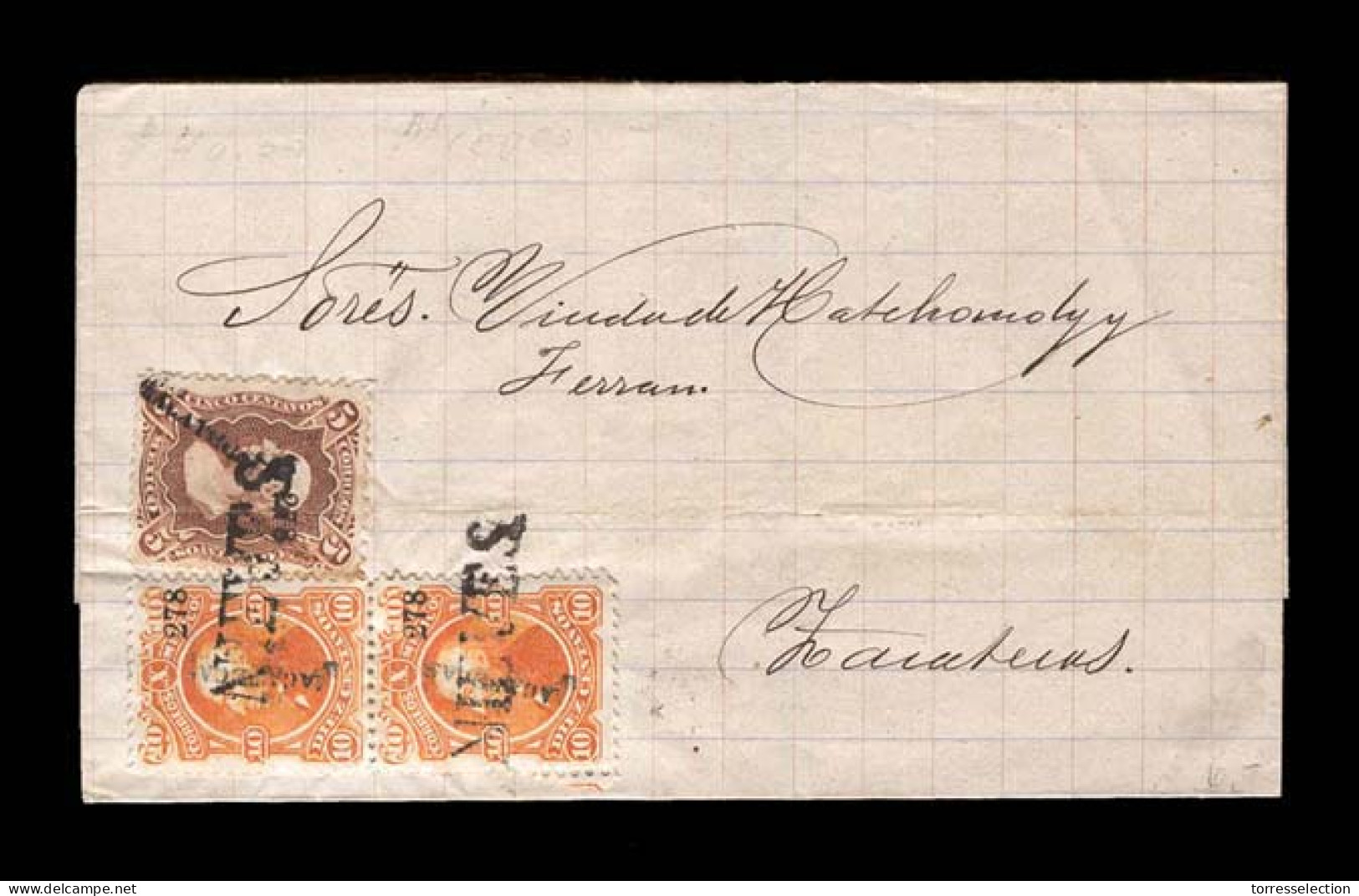 MEXICO. 1879 (14 May). Nieves / Zacatecas. E. Fkd. 5c + 10c. Orange (2), Zacatecas Name, 178 Nr. Tied Straightlines "NIE - Mexico