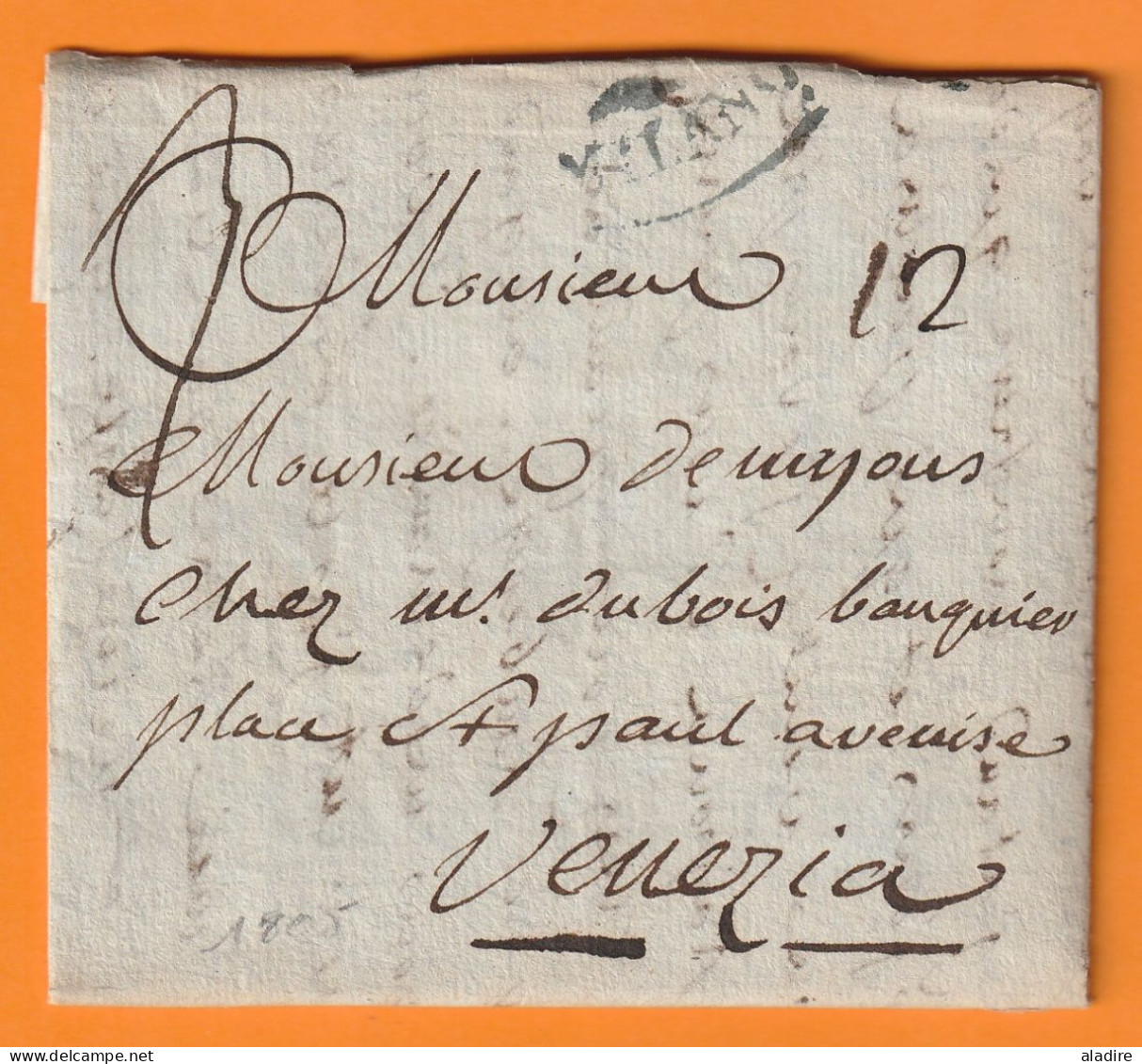 1805 - Lettre En Français De 3 P. Avec Illustration De MILANO Milan Italia Vers VENEZIA Venise - Département Conquis - 1792-1815: Départements Conquis