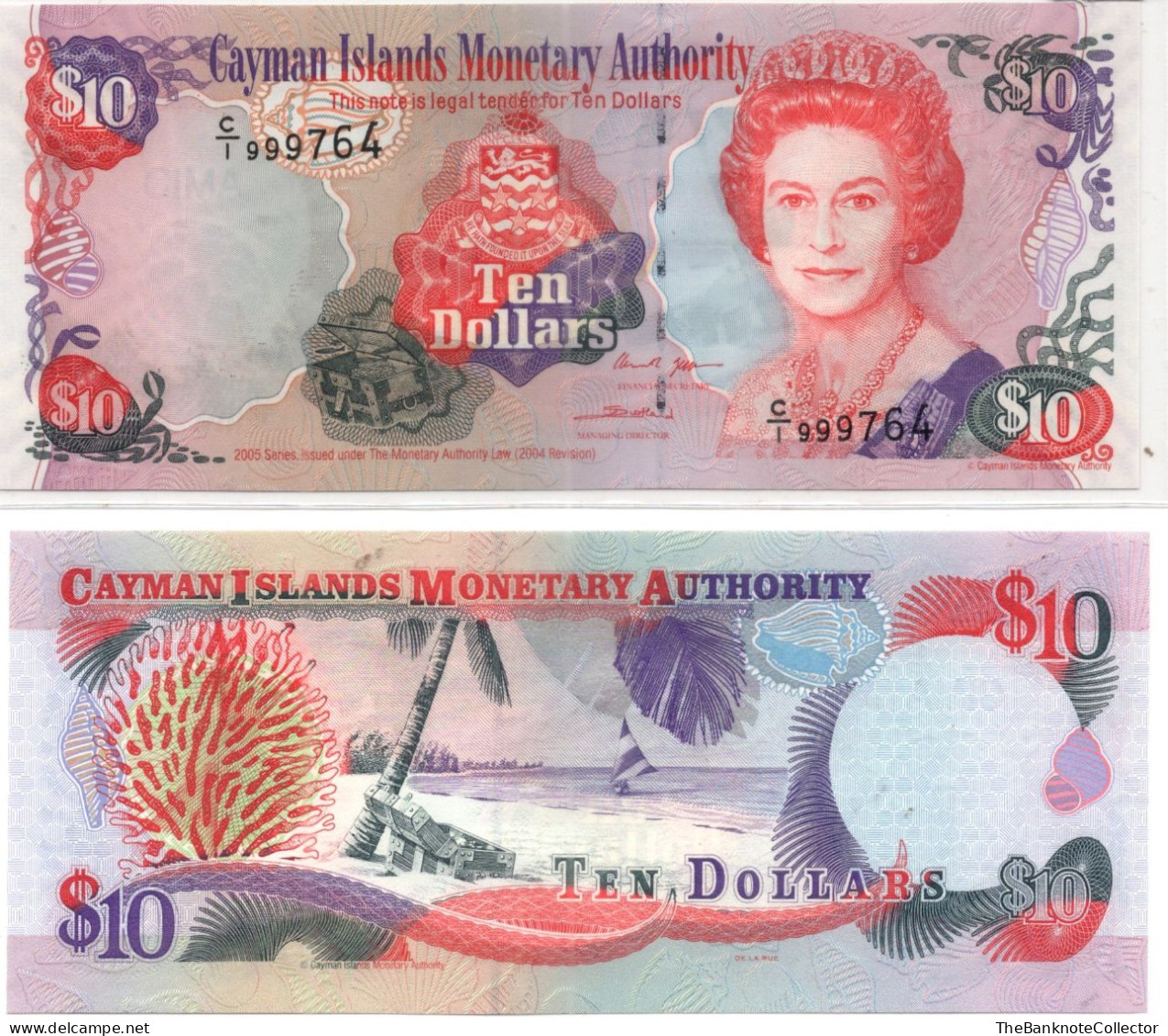 Cayman Islands 10 Dollars 2005 QEII P-35 UNC Prefix C/1 Nice 999764 Serial Number - Cayman Islands