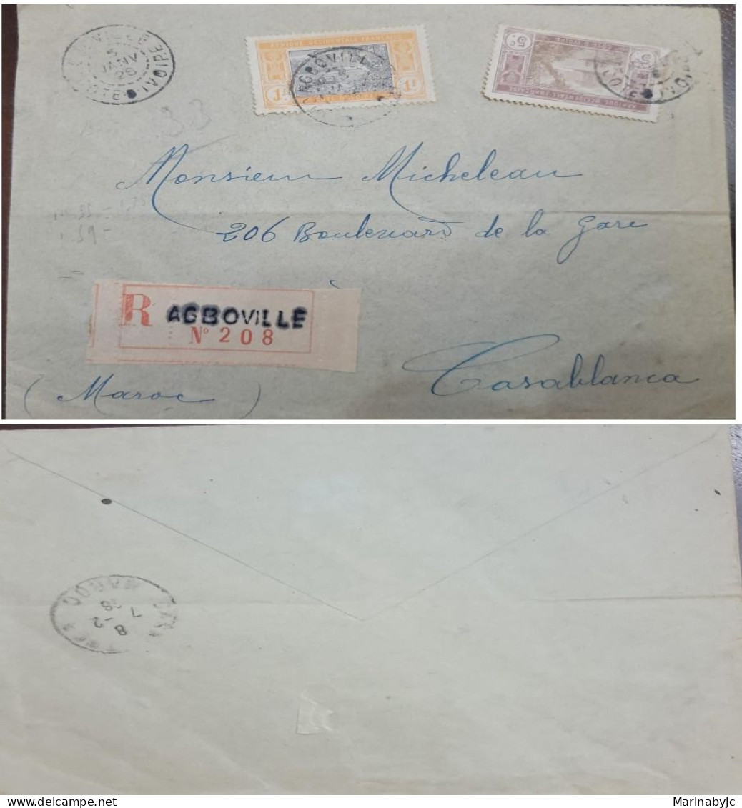 D)1928, FRENCH WEST AFRICA, TODAY IVORY COAST, LETTER SENT TO MOROCCO, REGISTERED MAIL, XF - Autres - Afrique