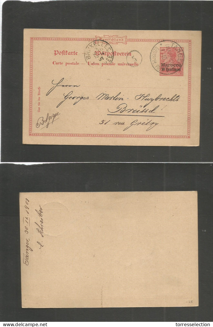 MARRUECOS - German. 1901 (30 Sept) Tangier - Brussel, Belgium (5 Oct) 10c Ovptd Germania Issue. Spanish Currency Stat Ca - Maroc (1956-...)