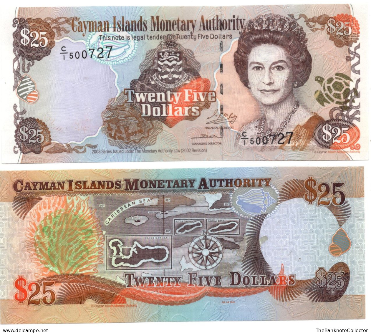 Cayman Islands 25 Dollars 2003 QEII P-31 UNC Prefix C/1 - Kaaimaneilanden