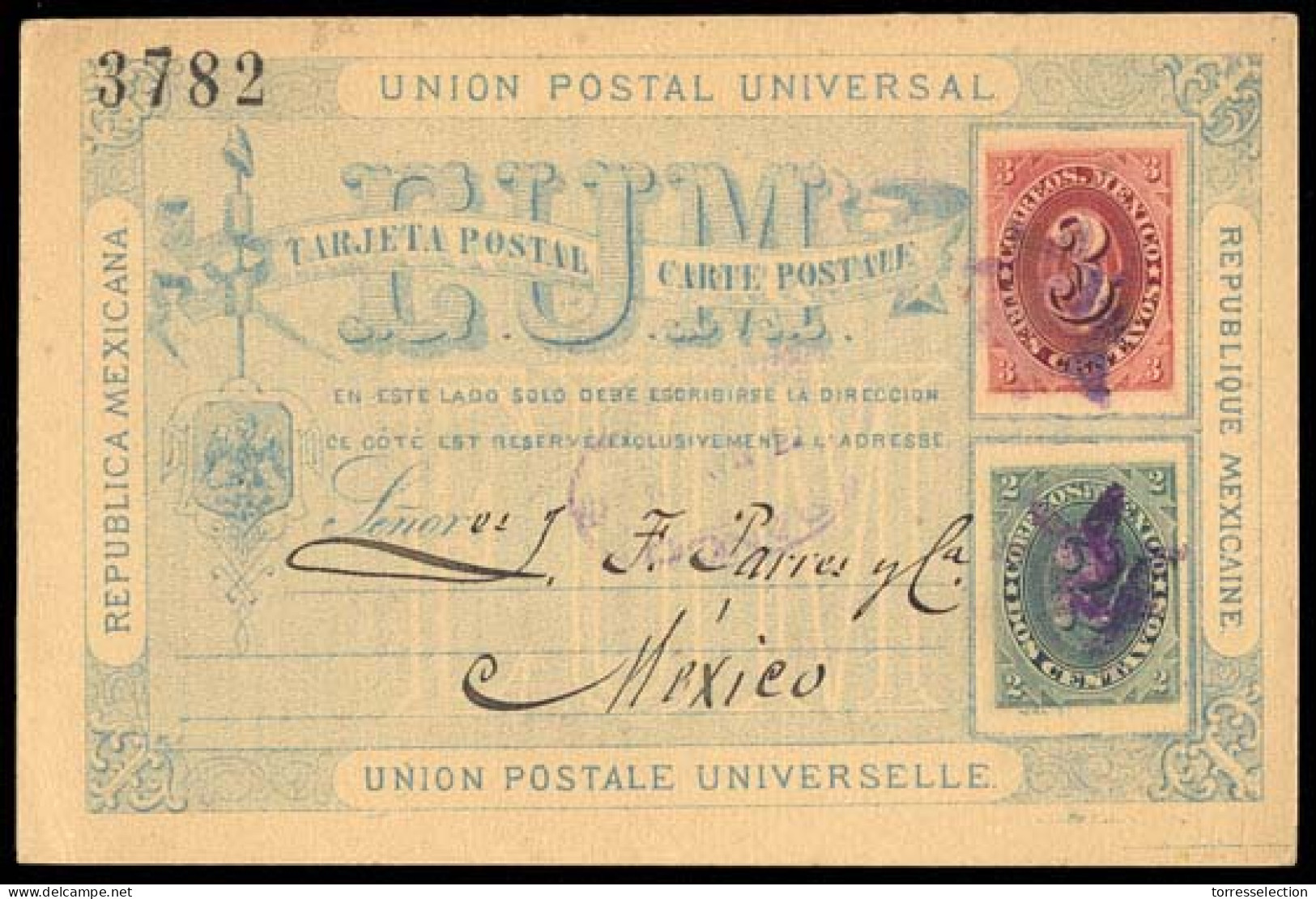 MEXICO - Stationery. 1884 (13 May). Guadalajara To Mexico. 3c+2c Foreign Issue Stationary Card /3782 On Rare Internak Us - Messico