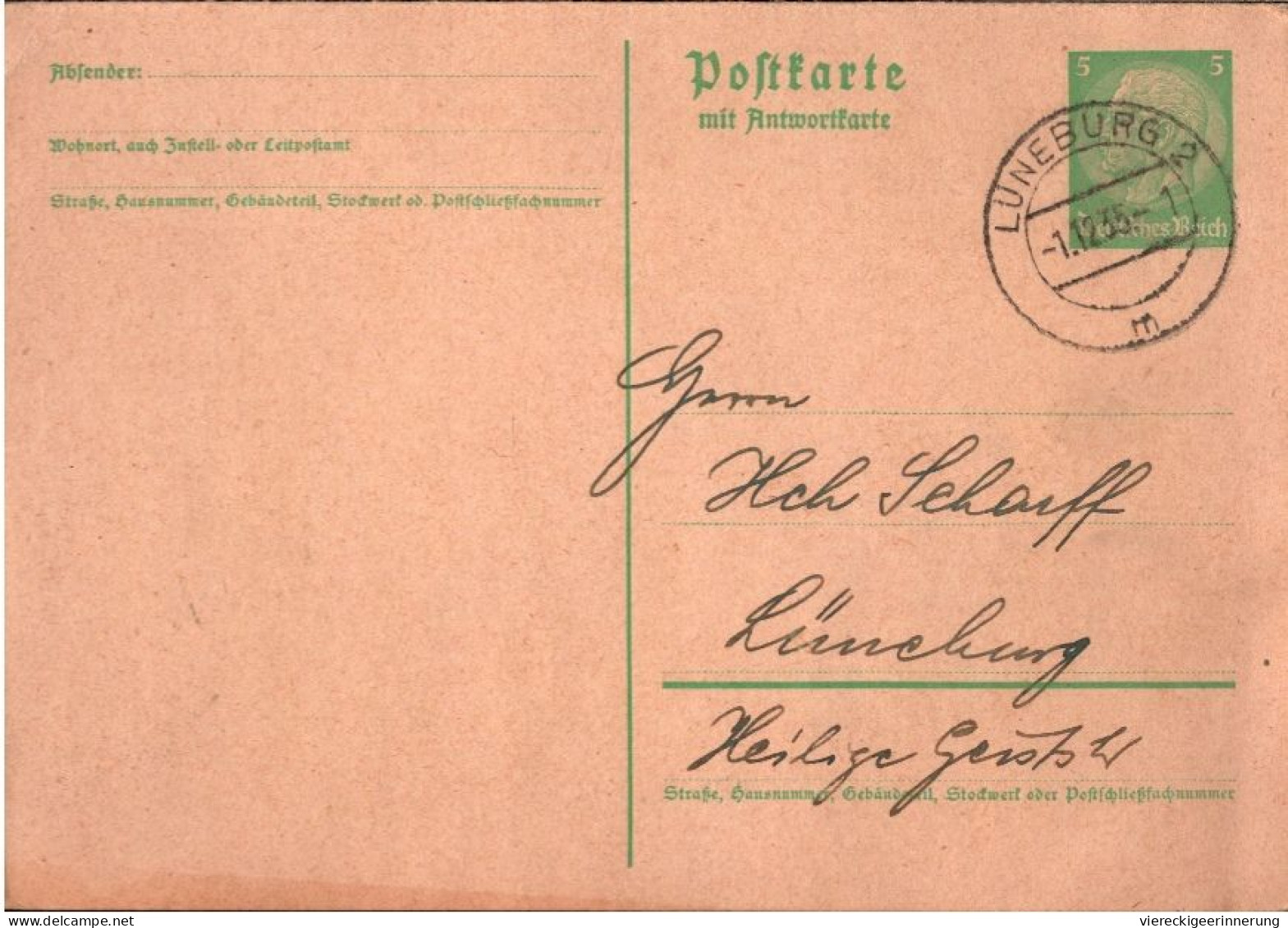! Postkarte Mit Antwortkarte, Ganzsache Aus Lüneburg, 1935 - Covers & Documents