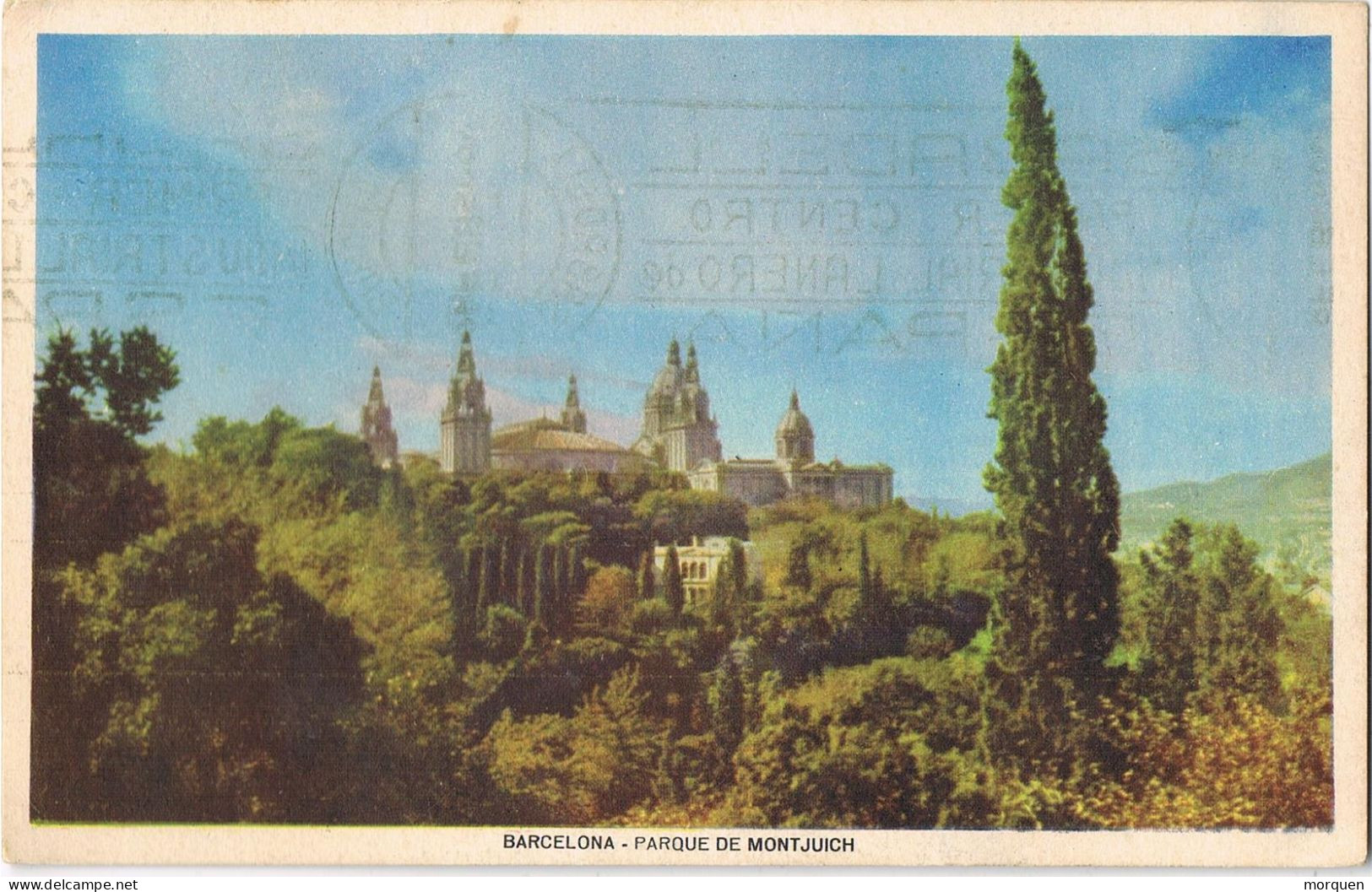 54446. Postal SABADELL (Barcelona) 1959. Vista De Parque De MONTJUICH De Barcelona - Brieven En Documenten