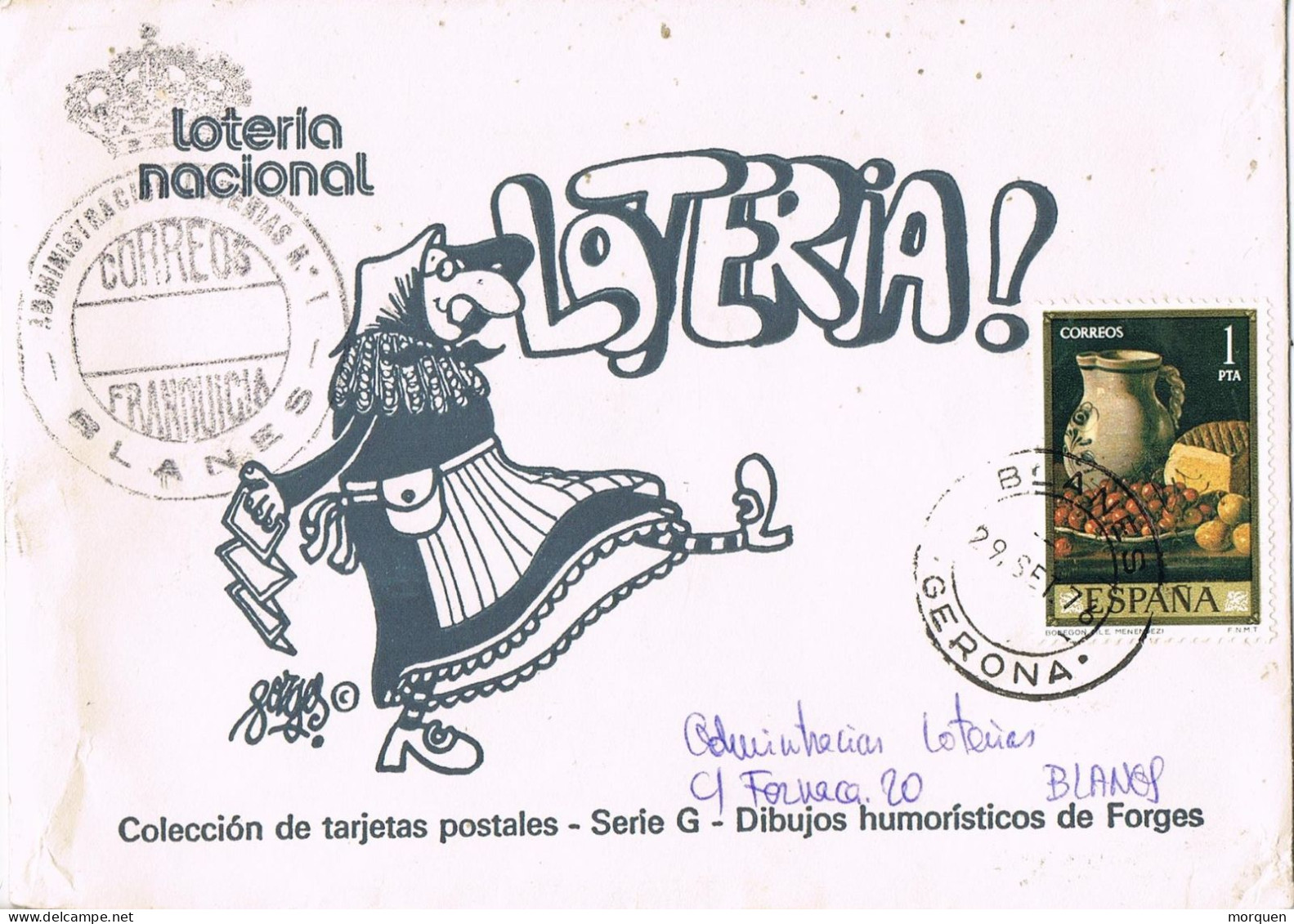 54447. Carta BLANES (Gerona) 1976. FRANQUICIA Administracion Loterias - Brieven En Documenten