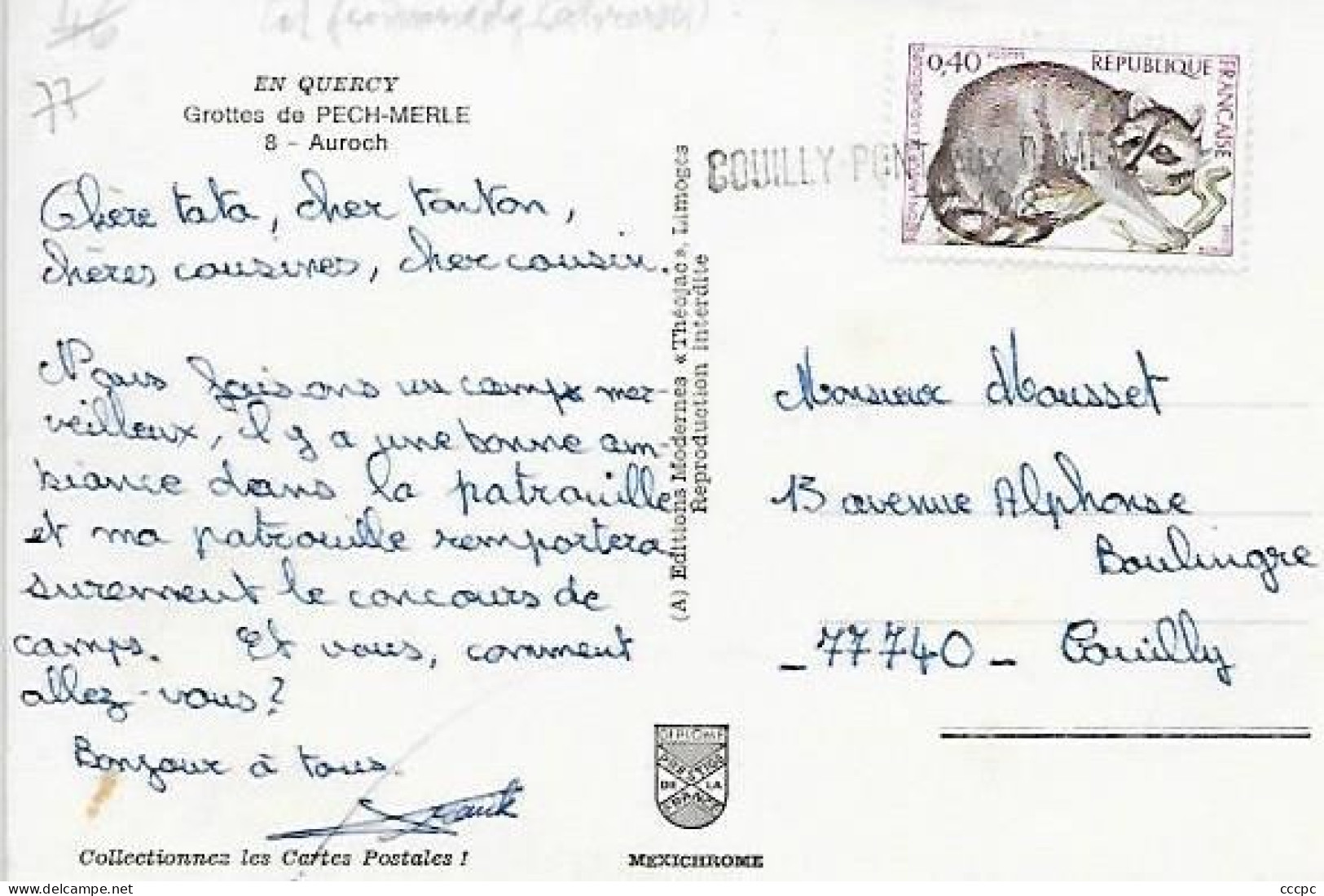 Cachet Couilly-Pont-Aux-Dames 77 Sur CPM Grotte De Pech-Merle Quercy - Auroch - Seals Of Generality