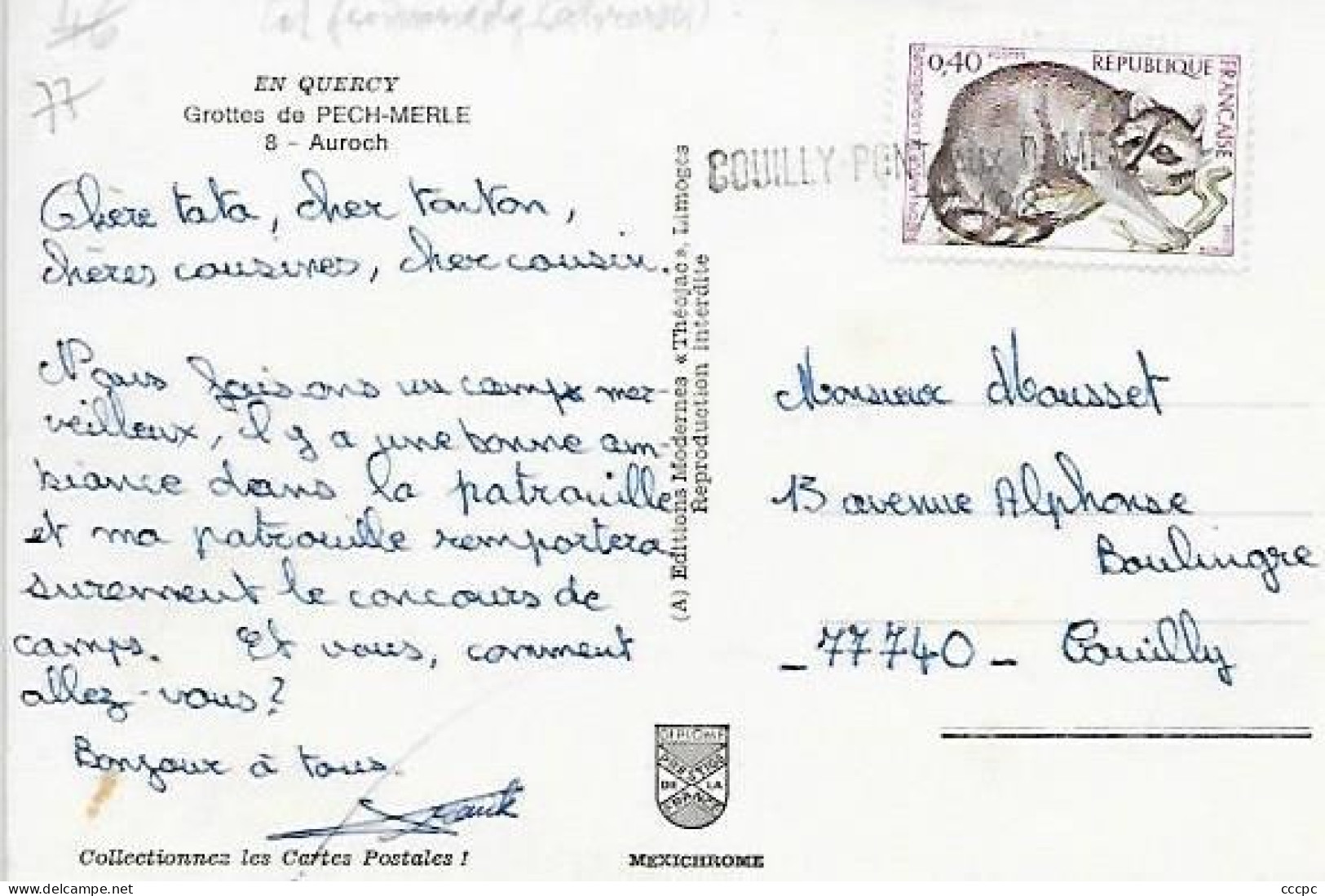 Cachet Couilly-Pont-Aux-Dames 77 Sur CPM Grotte De Pech-Merle Quercy - Auroch - Matasellos Generales