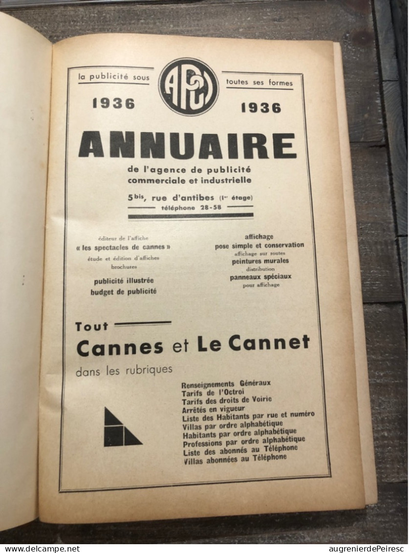 Annuaire De Cannes Et Le Cannes 1936 - Annuaires Téléphoniques